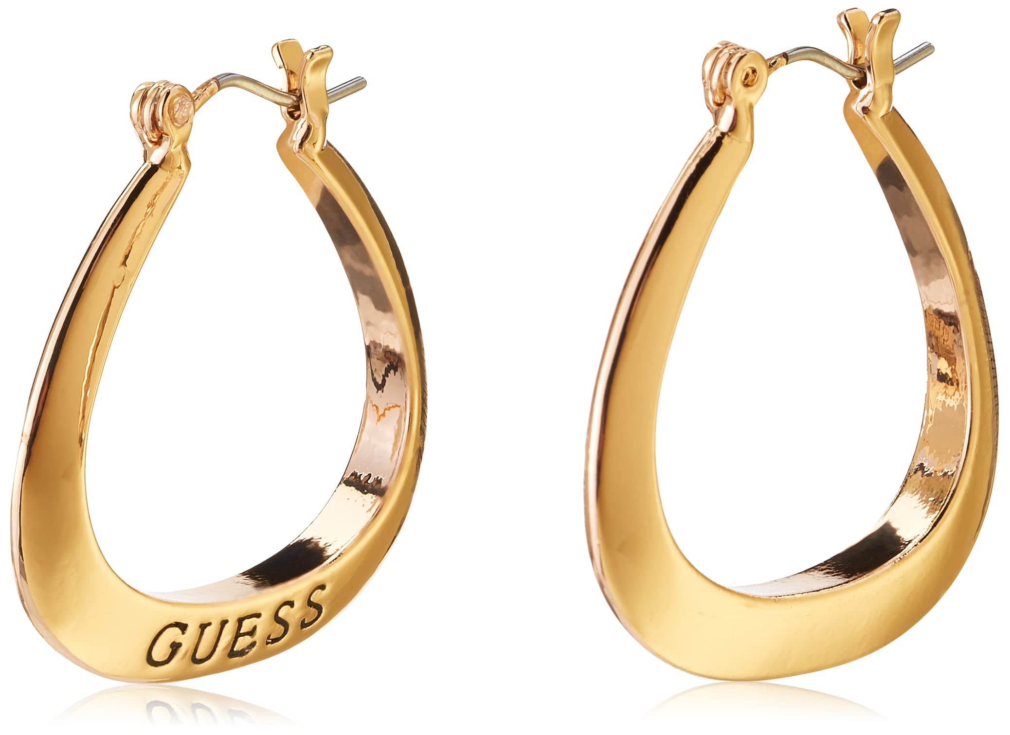 GUESS Basic Gold Small Oval Logo Hoop Earrings