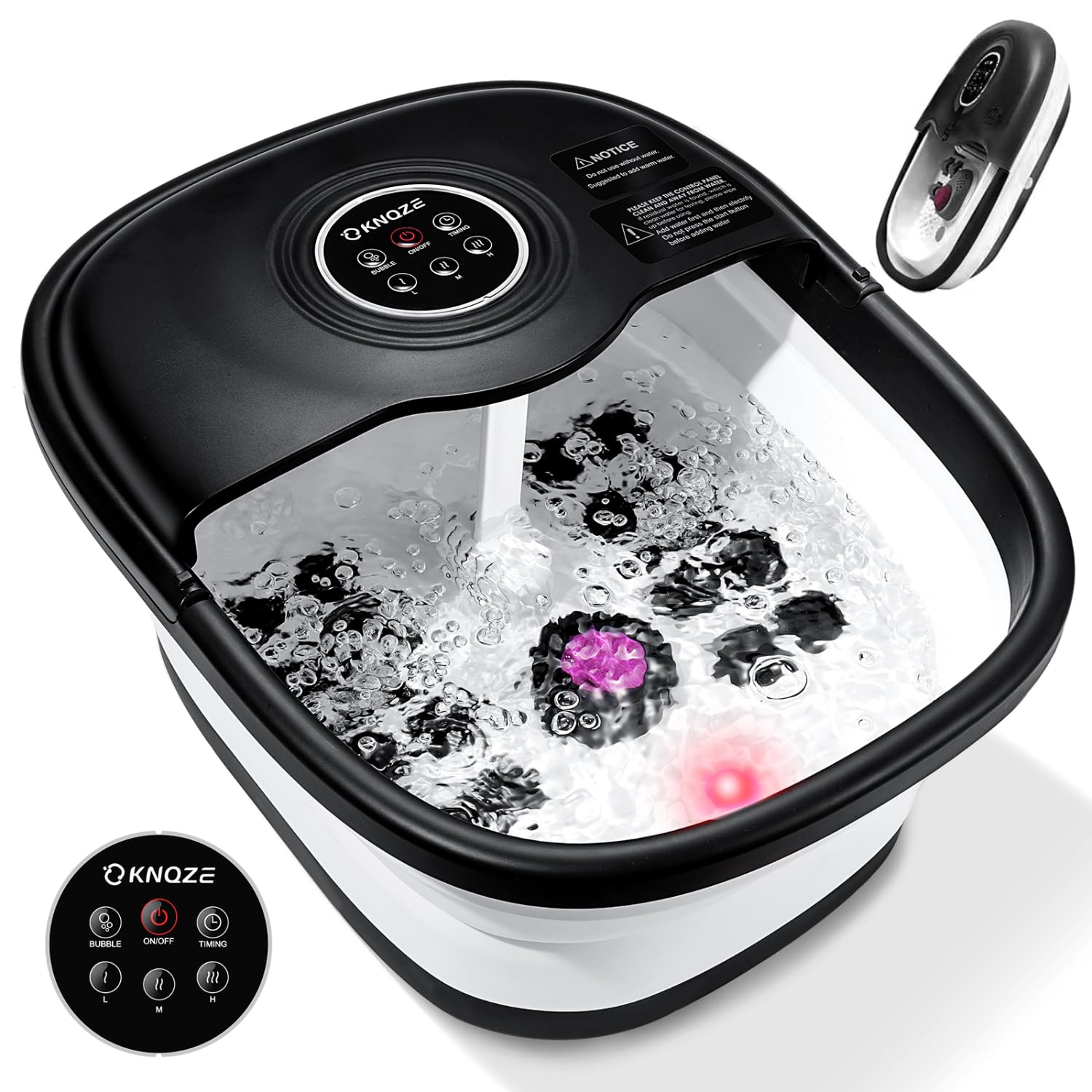 Collapsible Foot Spa Bath With Heat, Remote Control, Temperature Control, Bubbles, Pumice Stone, Red Light, Timer, 16 Massage Ro
