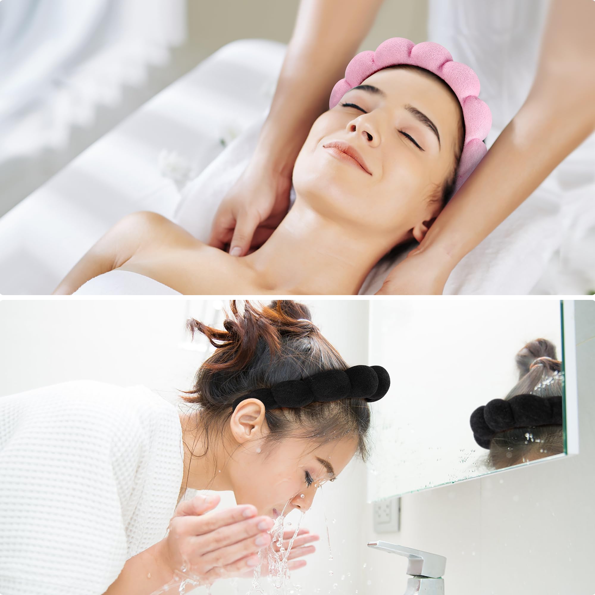 Ztomine Spa Headbands Set of 2 - Terry Cloth Makeup Headbands for Washing Face, Pink & Black, Model 01