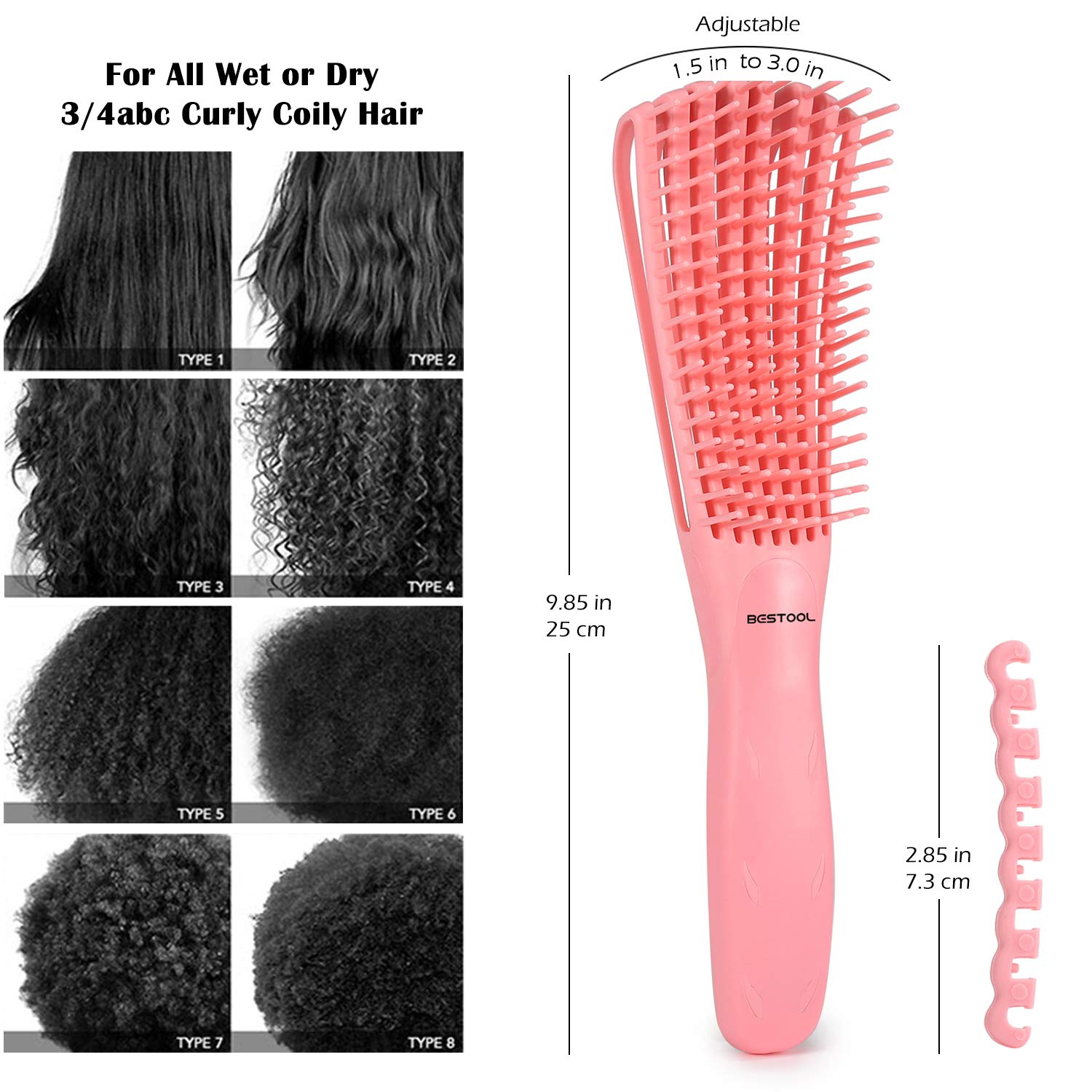BESTOOL Hair Brush, Detangling Brush for Natural Black Hair, Detangling Brush for Curly Hair Afro 3/4abc, Ideal for Wet or Dry H