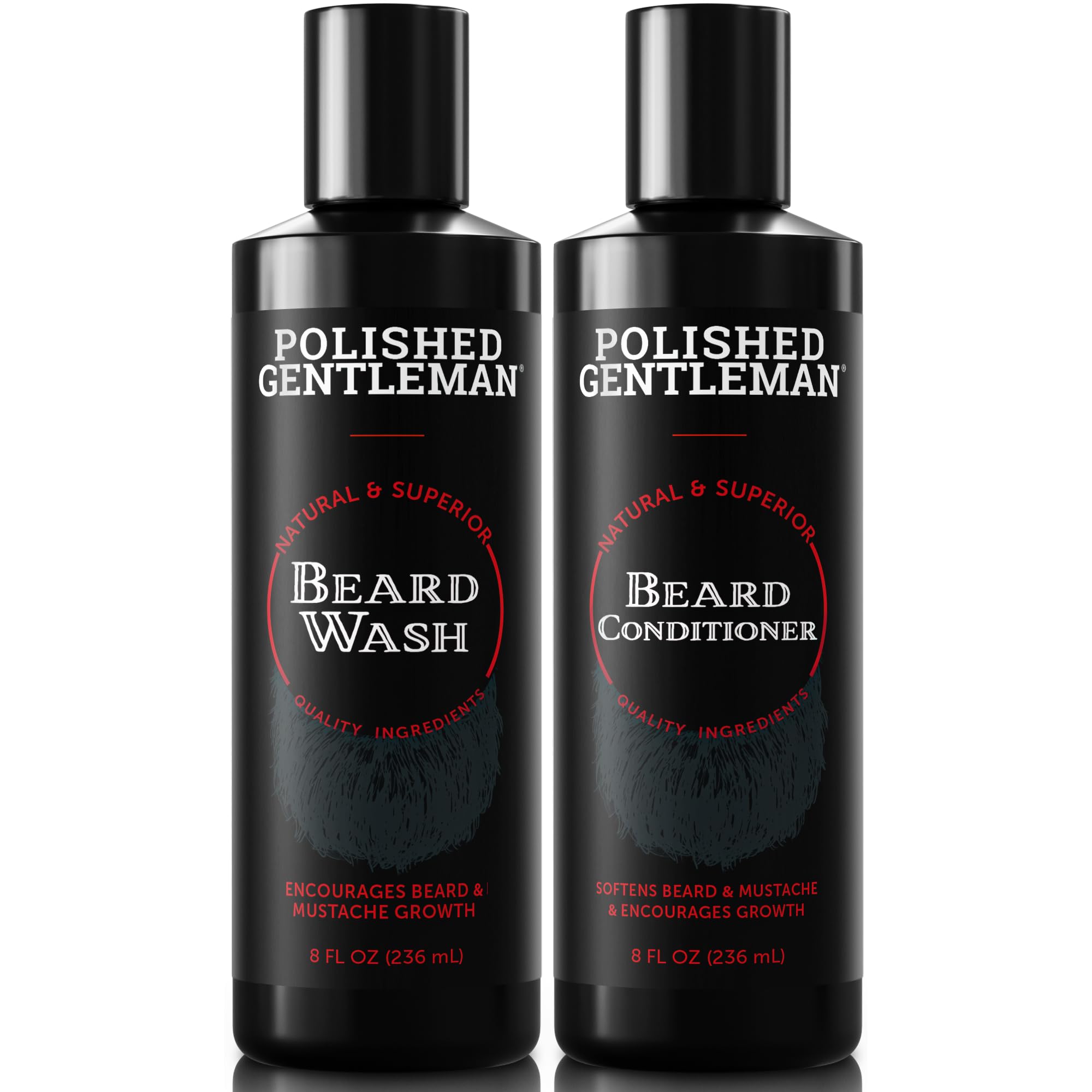 Polished Gentleman Beard Wash And Conditioner Set - Softens And Strengthens - Beard Shampoo With Growth Oil - Moisturizer & Bear