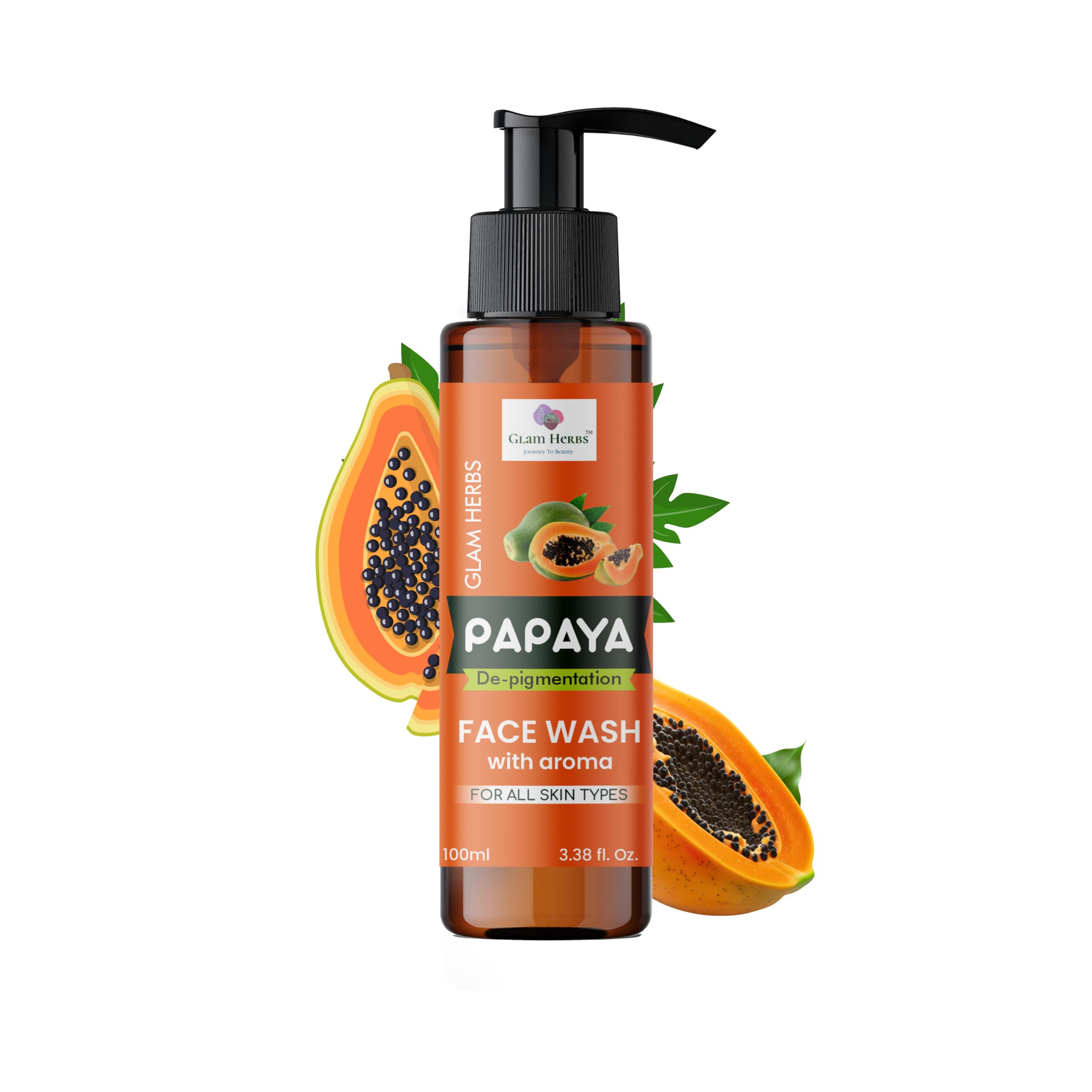 Glam Herbs Papaya Face Wash For Glowing & Healthy Skin | Reduces Dark Spots & Blemishes | Herbal, Sls & Paraben Free | Suitable 