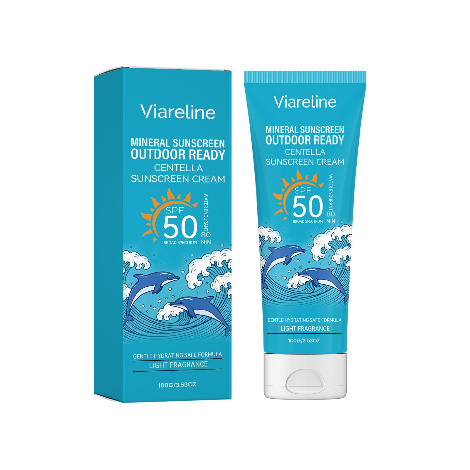 Viareline Mineral Sunscreen Cream SPF 50 with Centella, 100g