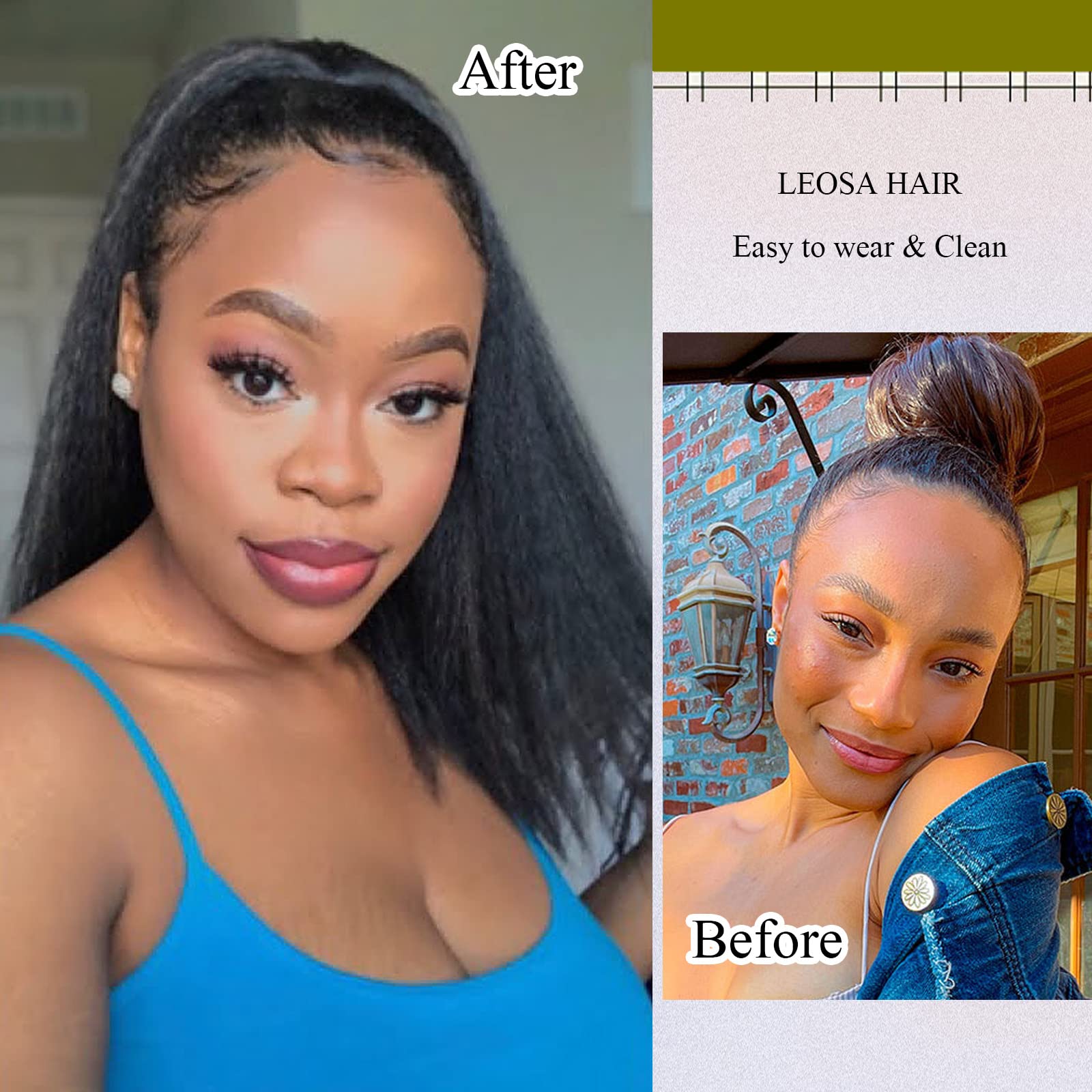 Leosa Ponytail Extension 14 Inch Drawstring Ponytails For Black Women Short Natural Black Yaki Straight Drawstring Ponytail Hair