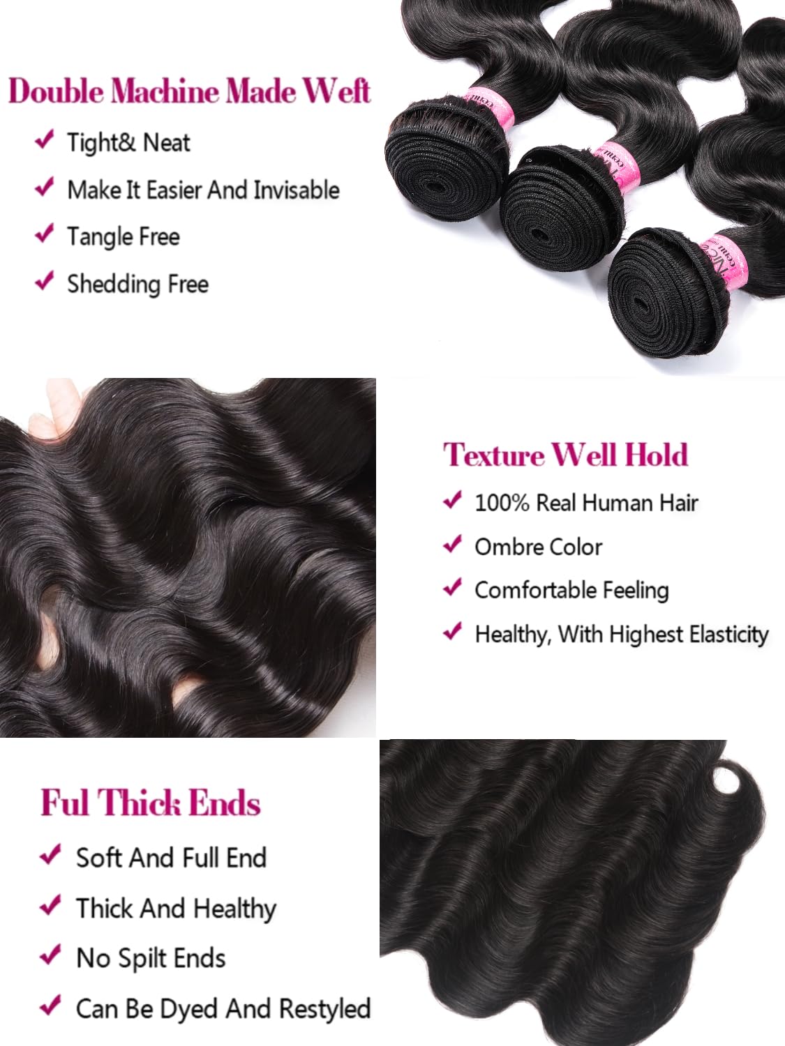 Unice Malaysian Body Wave Human Hair Weave 3 Bundles 100% Unprocessed Virgin Human Hair Weave Sew In Human Hair Extensions Natur