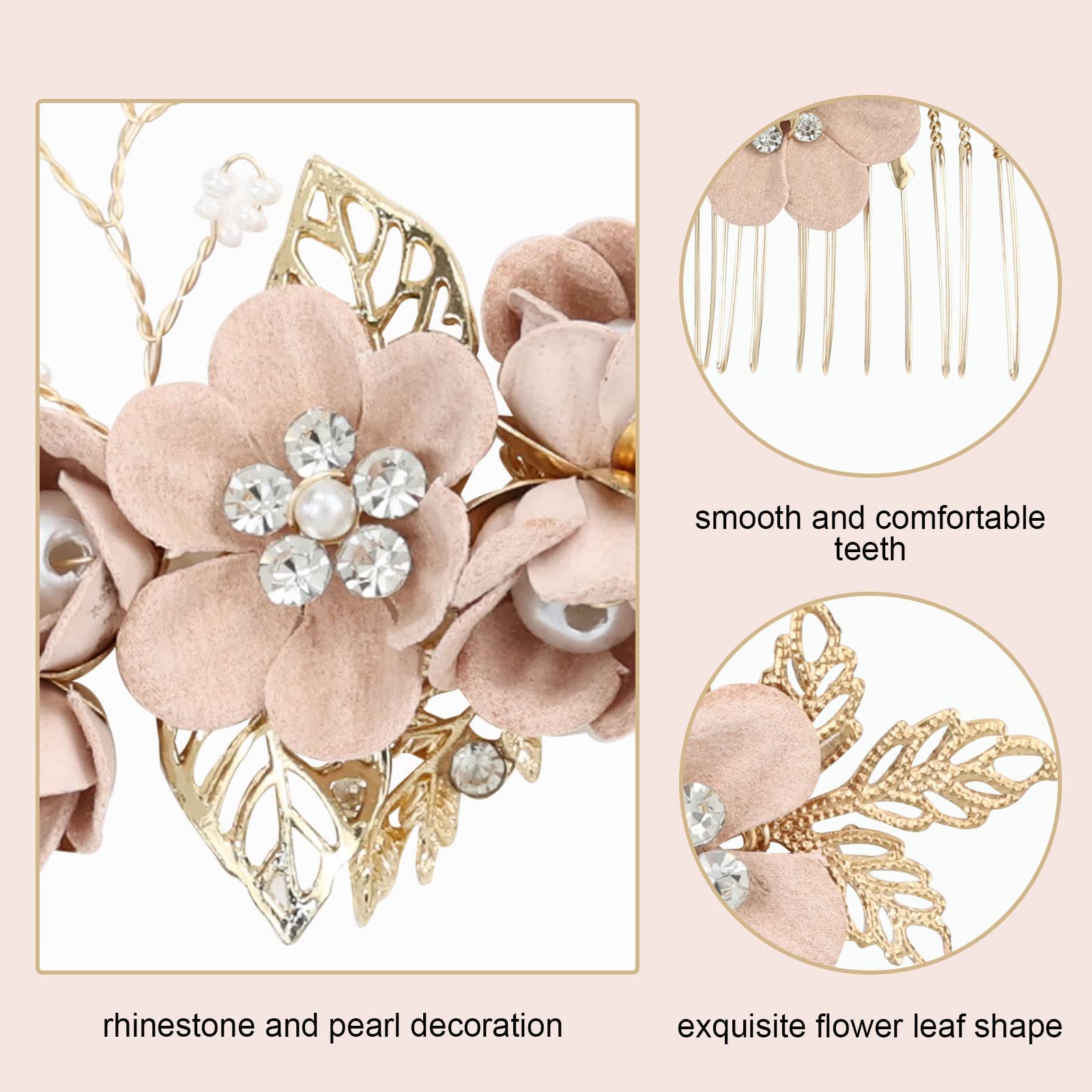 Insowni 20 Pack White Dusty Pink Blue Flower Bridal Wedding Hair Side Combs+Flower Hair Pins+Twist Spiral Pearl Hair Pins Floral