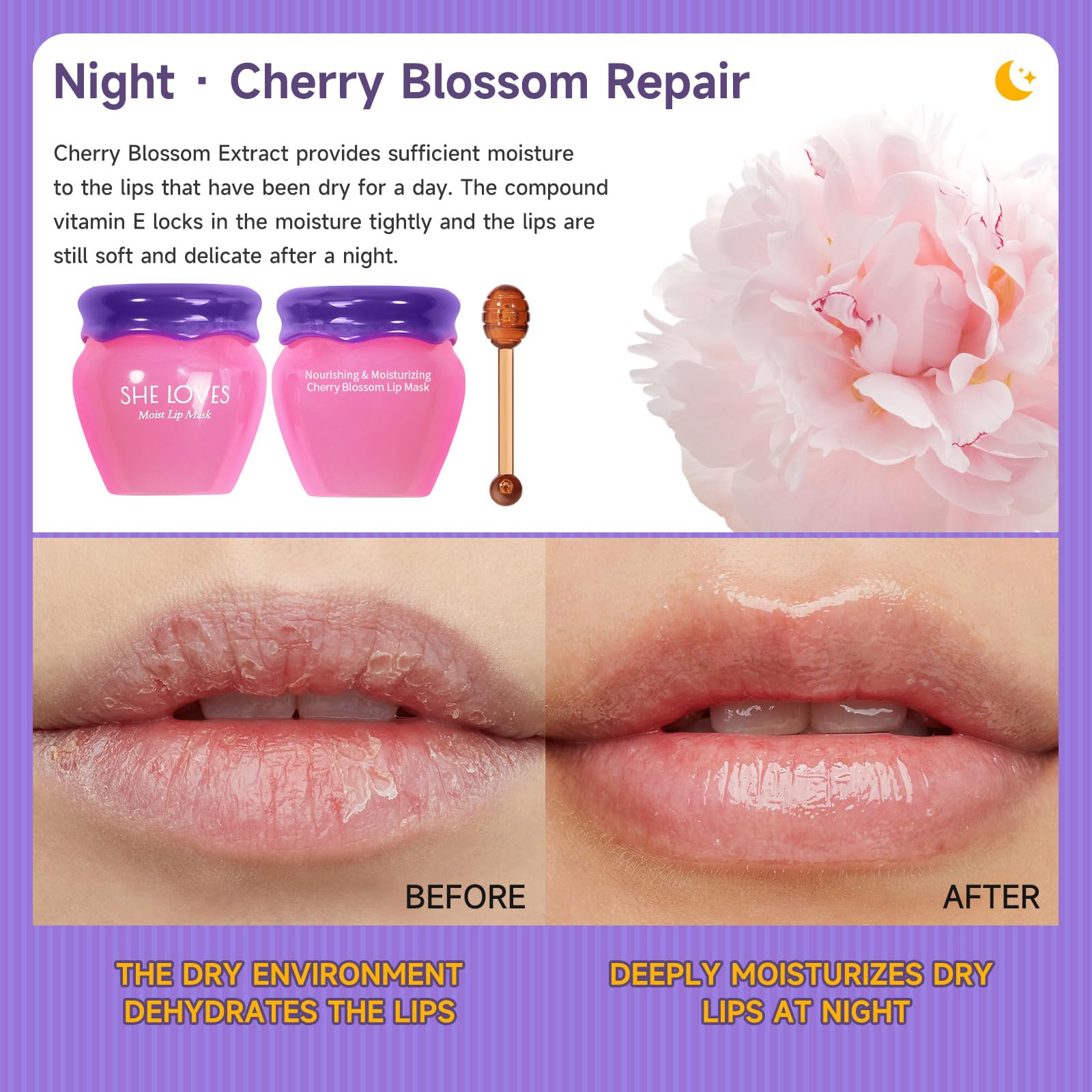Tiejdhr Sakura Lip Mask Overnight, Fade Lip Lines Bee Lip Balm, Sakura| Night Repair Lip Sleeping Masks, Natural Lip Enhancer Ca