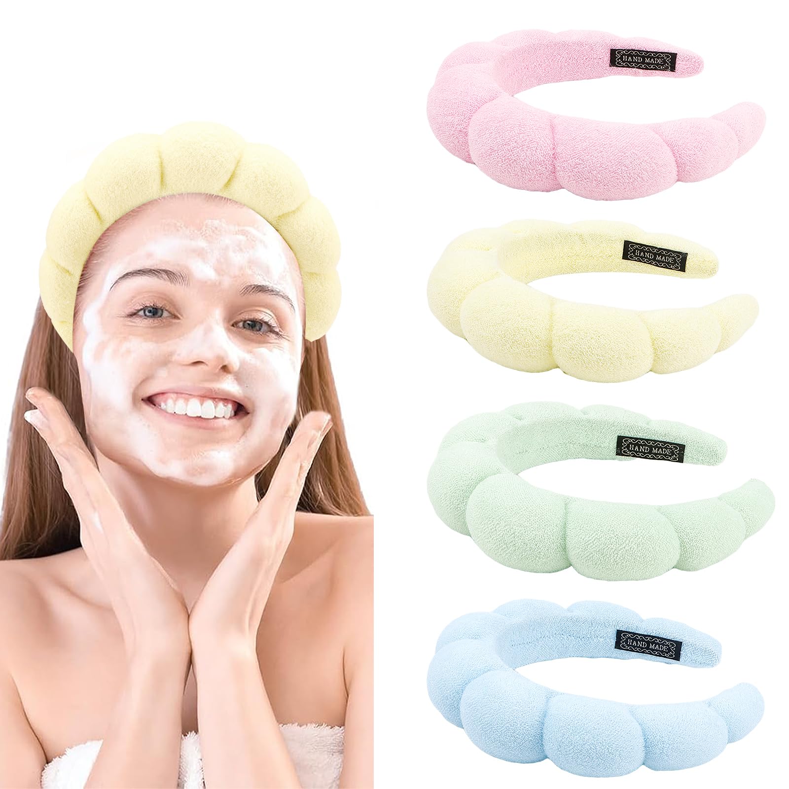 Canitor 4 PCS Spa Headband for Washing Face, Facial Skincare, Terry Cloth Sponge Makeup, Puffy Face Wash for Mask Skin Treatment