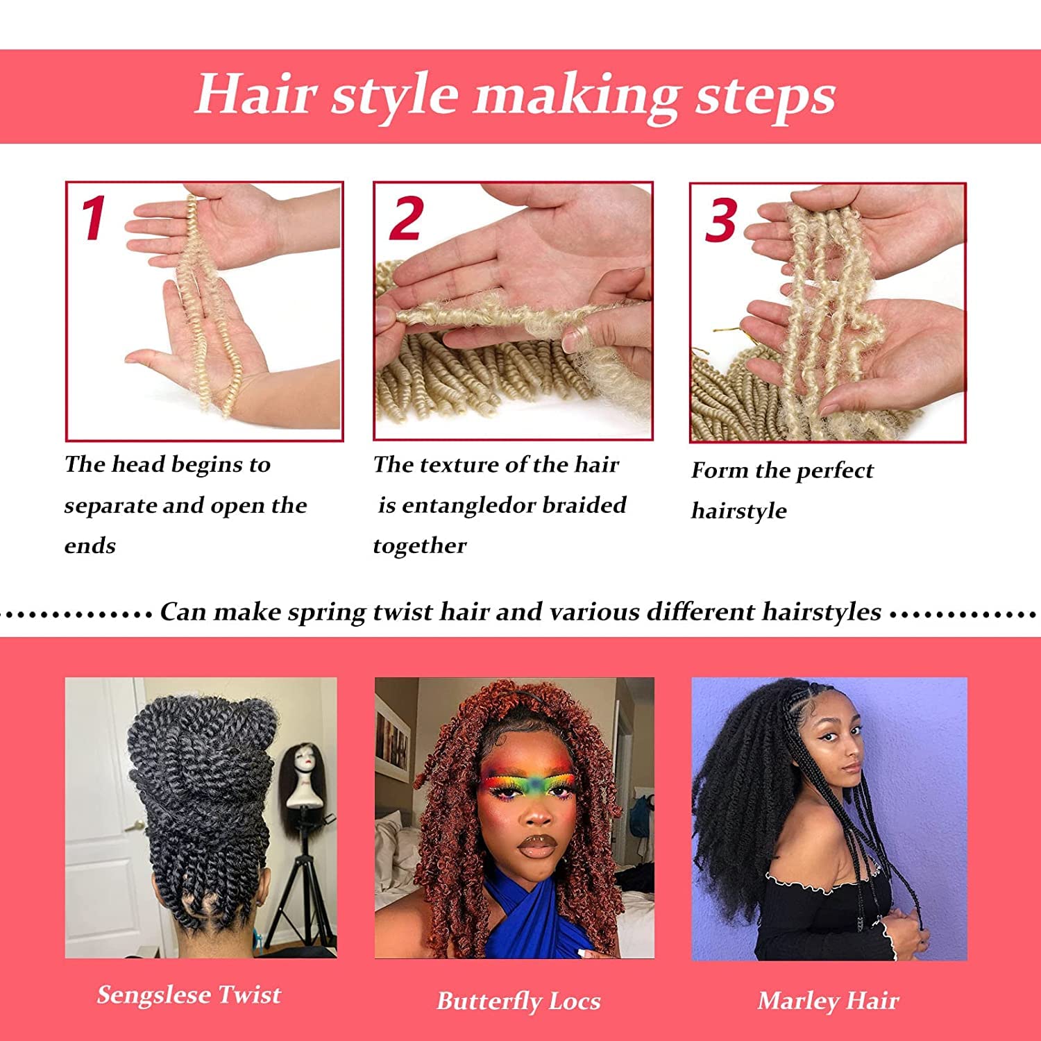 Xtrend 12 Inch 7 Packs Spring Twist Hair For Butterfly Faux Locks Crochet Braiding Hair Synthetic Fluffy Hair Extension For Wome