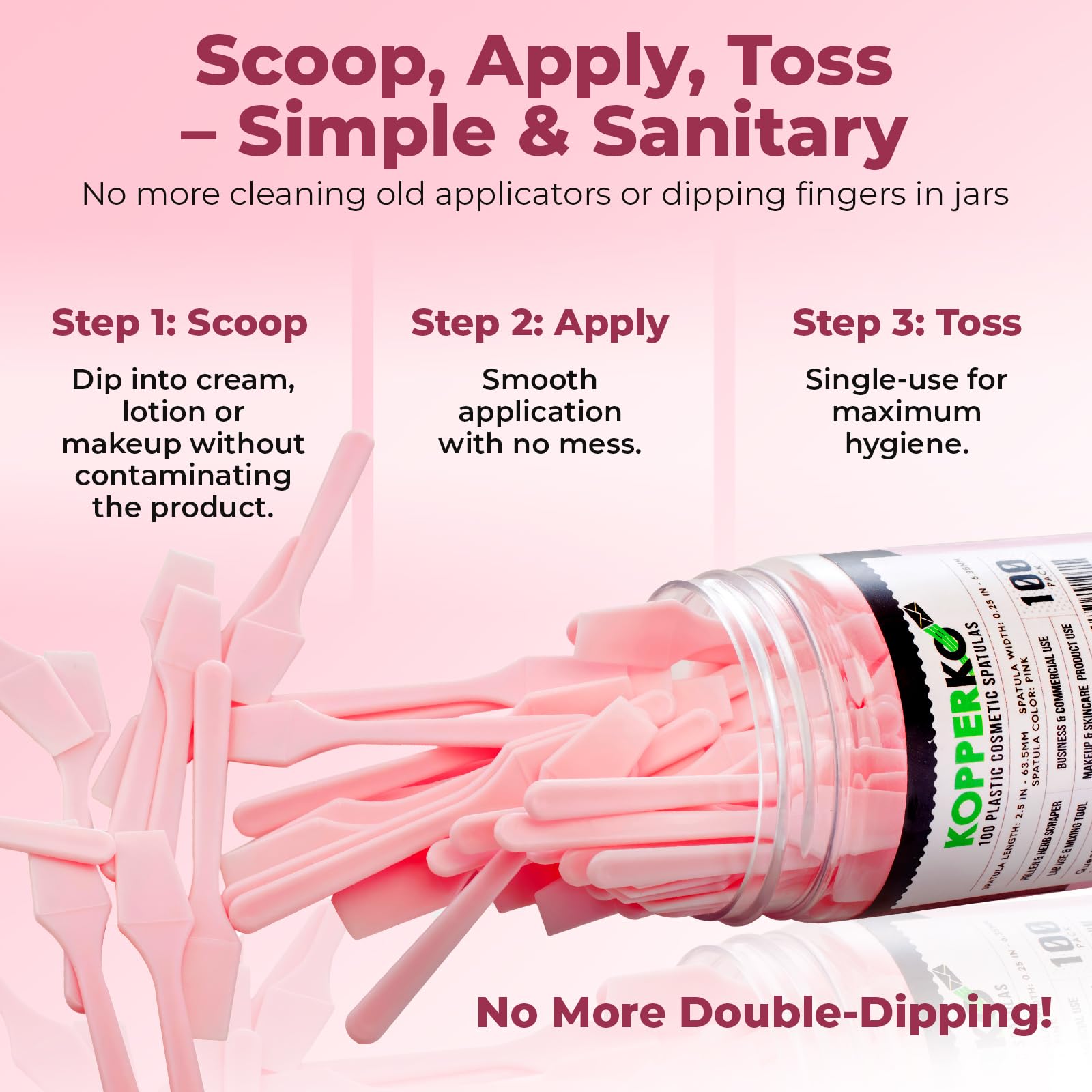 Kopperko Cosmetic Spatulas (2.5   , 100 Pack) - Small Plastic Spatula for Cosmetics, Creams & Crafts | Essential Esthetician Sup