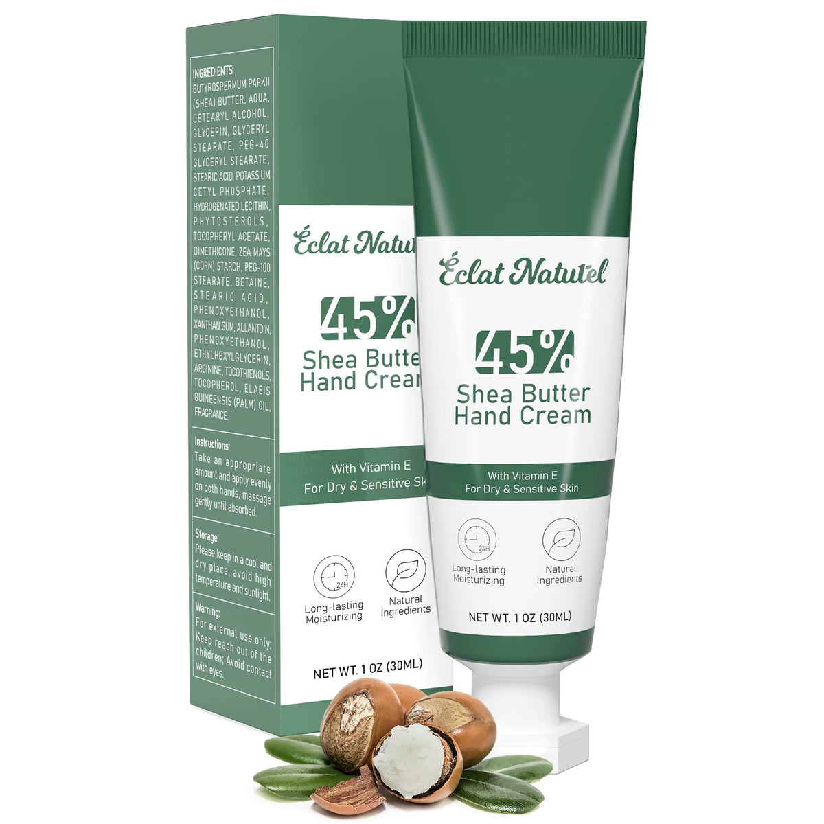   CLAT NATUREL Shea Butter Hand Cream, Made with 45% Shea Butter and Vitamin E Hand Moisturizer, Deep Moisturizing Dry Hands, Mi