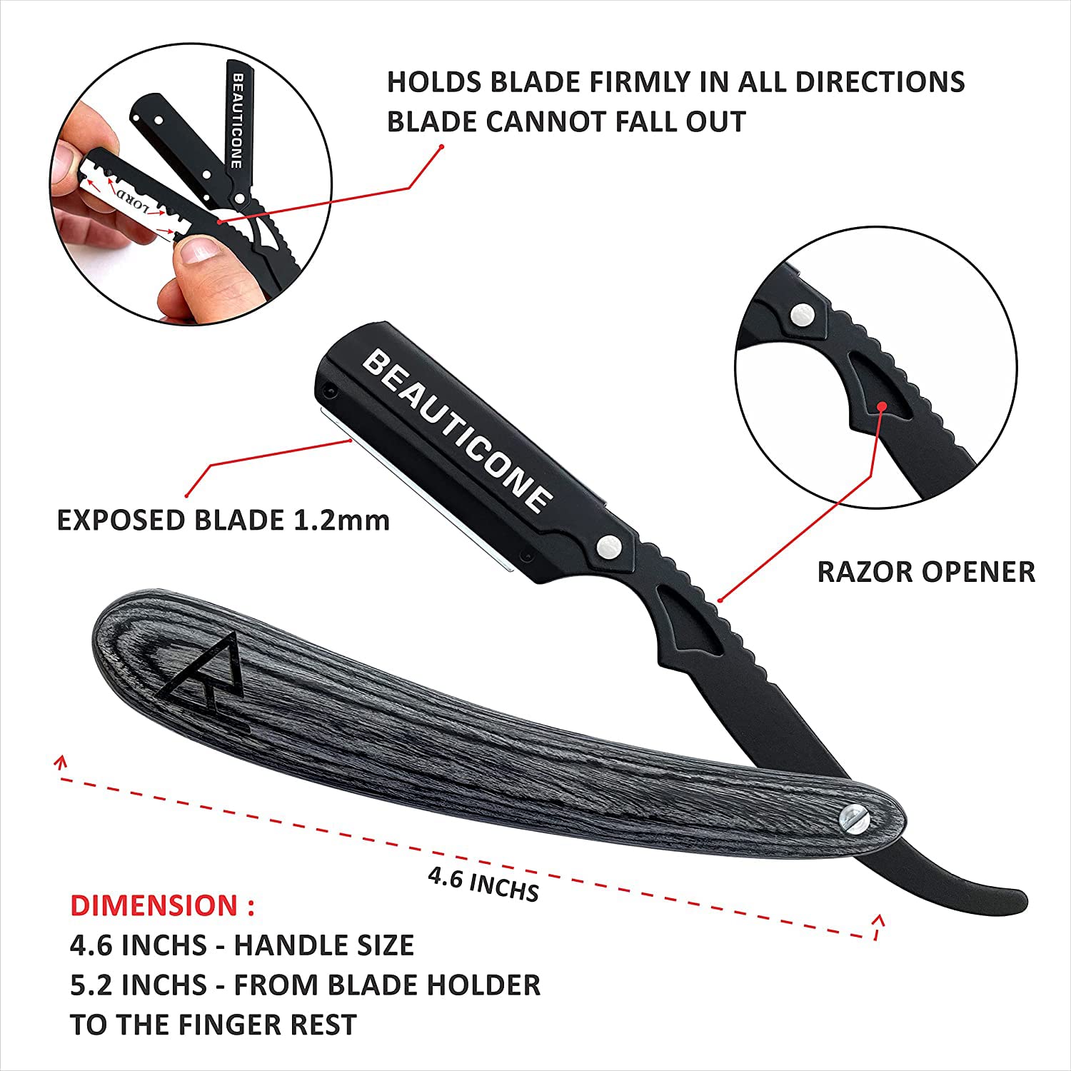 Beauticone Straight Razor For Men, Professional Barber Razor With 100 Single Edge Blades, Wooden Handle