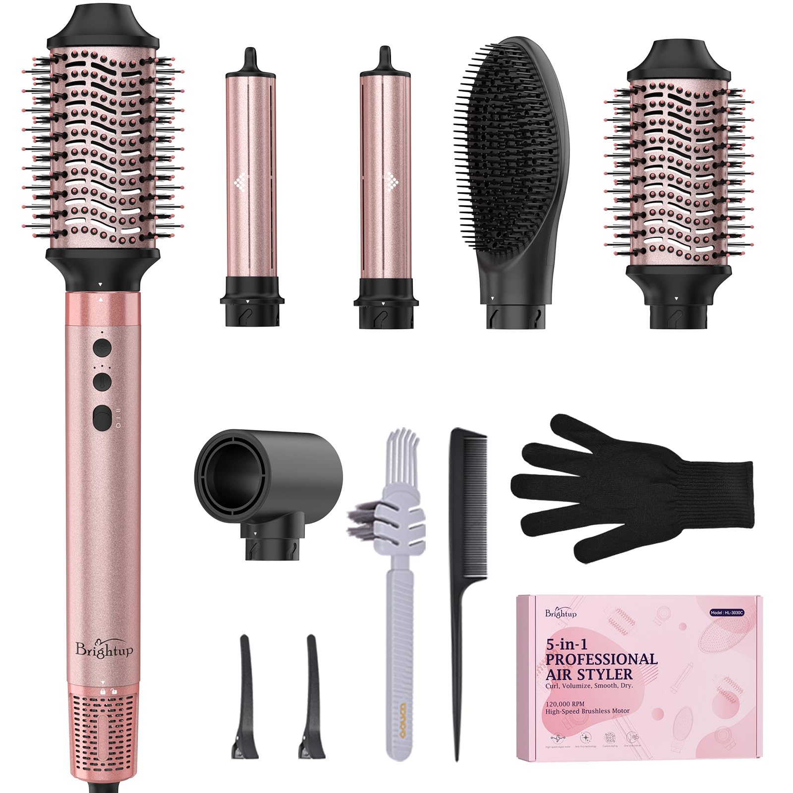 Brightup Upgraded Professional Hot Air Styler - 1400W High-Speed Blow Dryer Brush with 120,000 RPM, No Heat Damage, Fast Drying