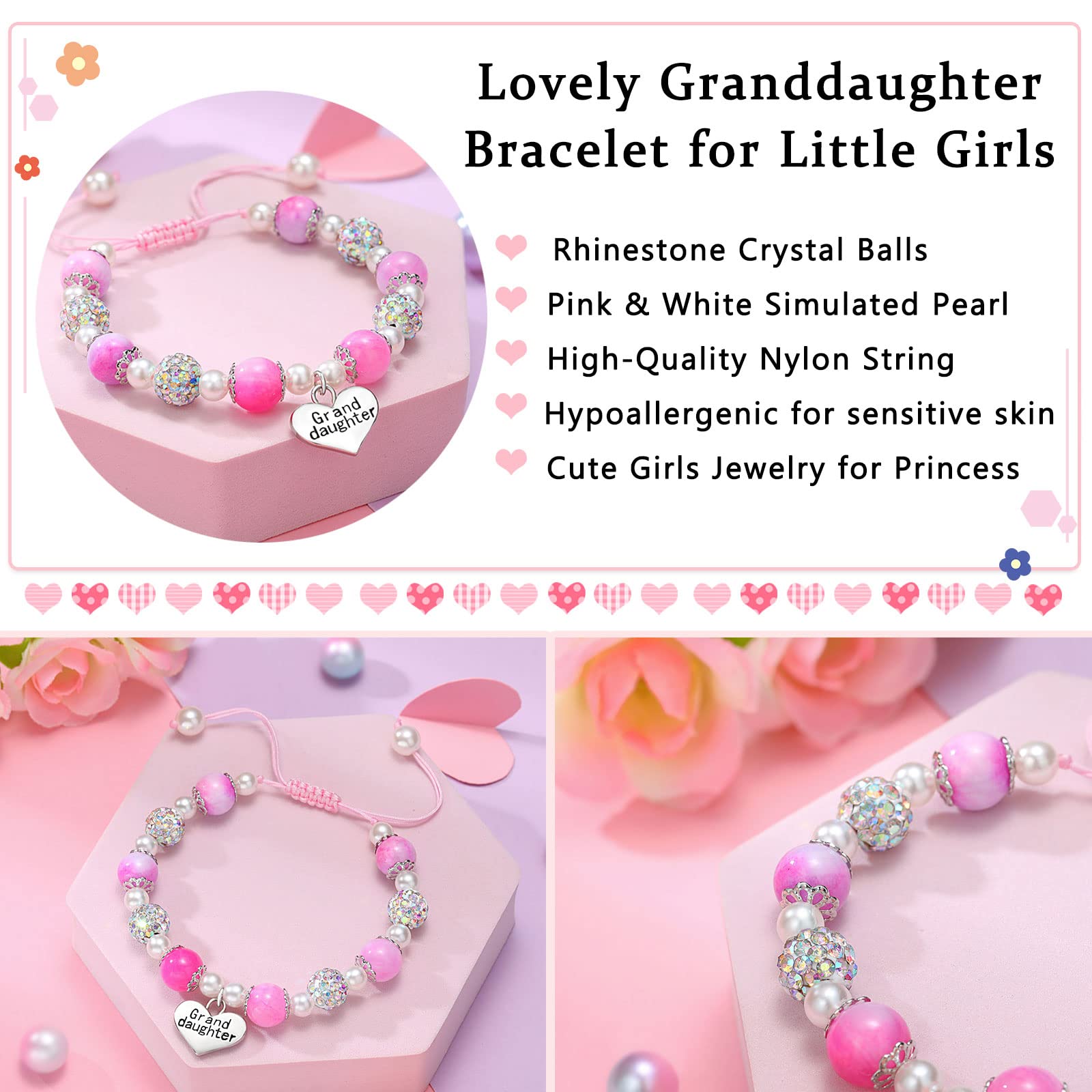 UNGENT THEM Granddaughter Bracelets from Grandma Valentines Birthday Gifts Little Girls Jewelry