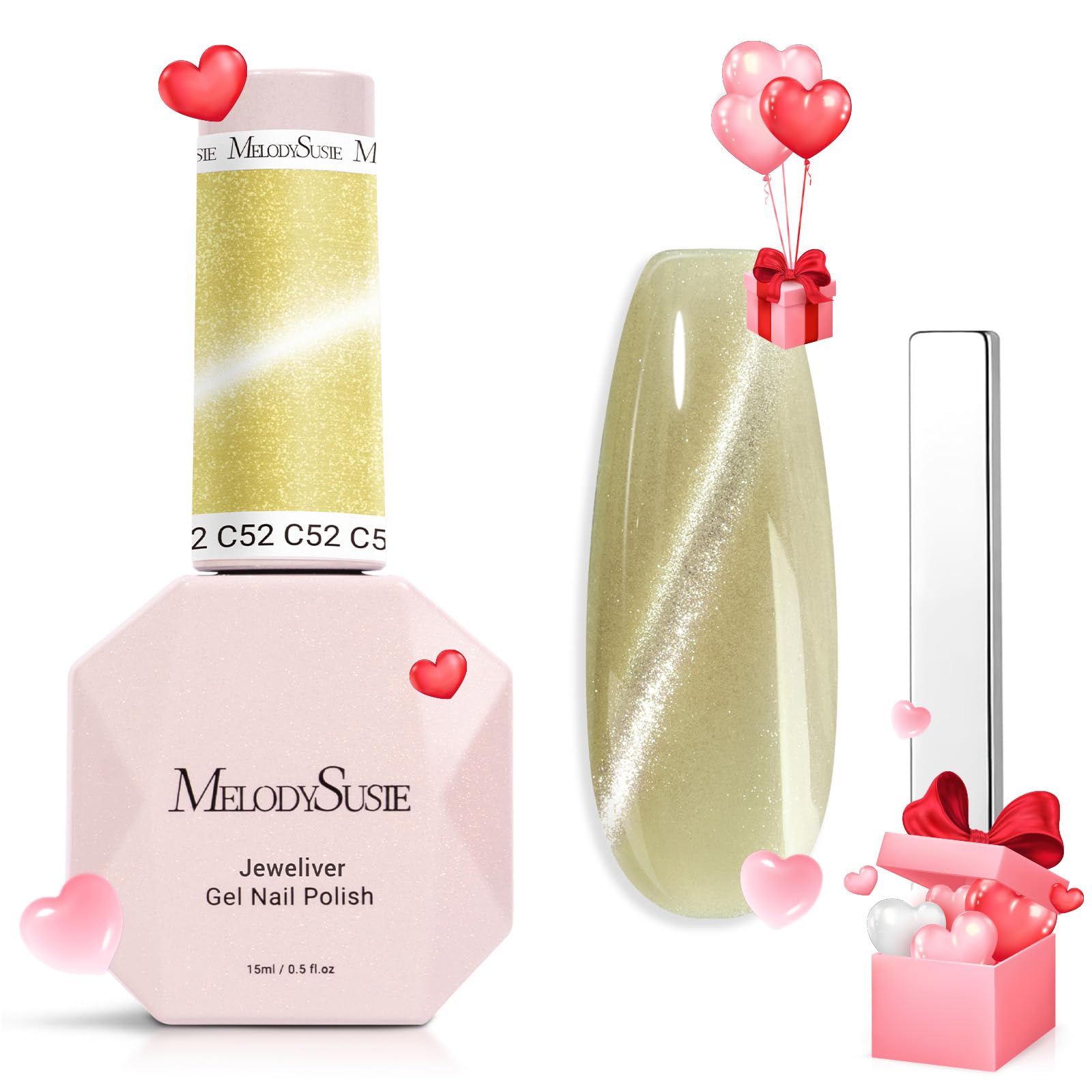 Melodysusie Jeweliver Cat Eye Gel Nail Polish, 0.5 Fl Oz Light Green Glitter Holographic Magnetic Nail Polish With Magnet, Uv Na