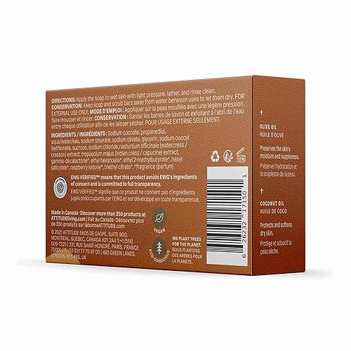 Attitude Bath And Shower Body Soap Bar, Ewg Verified, Plastic-Free, Plant And Mineral-Based Ingredients, Vegan And Cruelty-Free