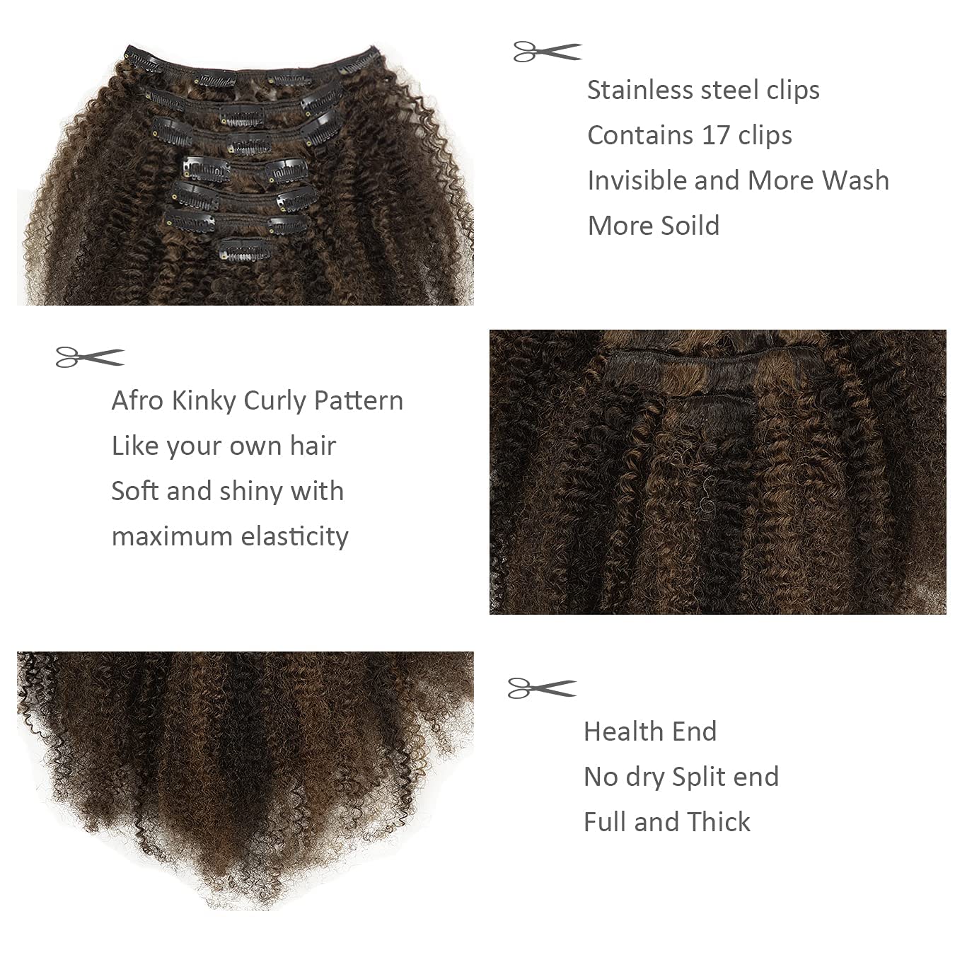 Lacer Clip In Hair Extensions Human Hair Afro Kinky Curly 4B 4C Remy Hair Clip In Extensions 18 Inch 8A Grade Thick Hair End Hum