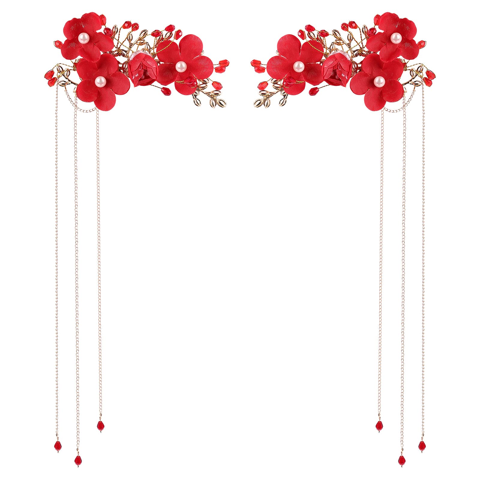 Beaupretty 1 Pair Bridal Tassel Hairpins Flower Pearl Rhinestone Chinese Traditional Style Hair Clip Headdress Festive Wedding H