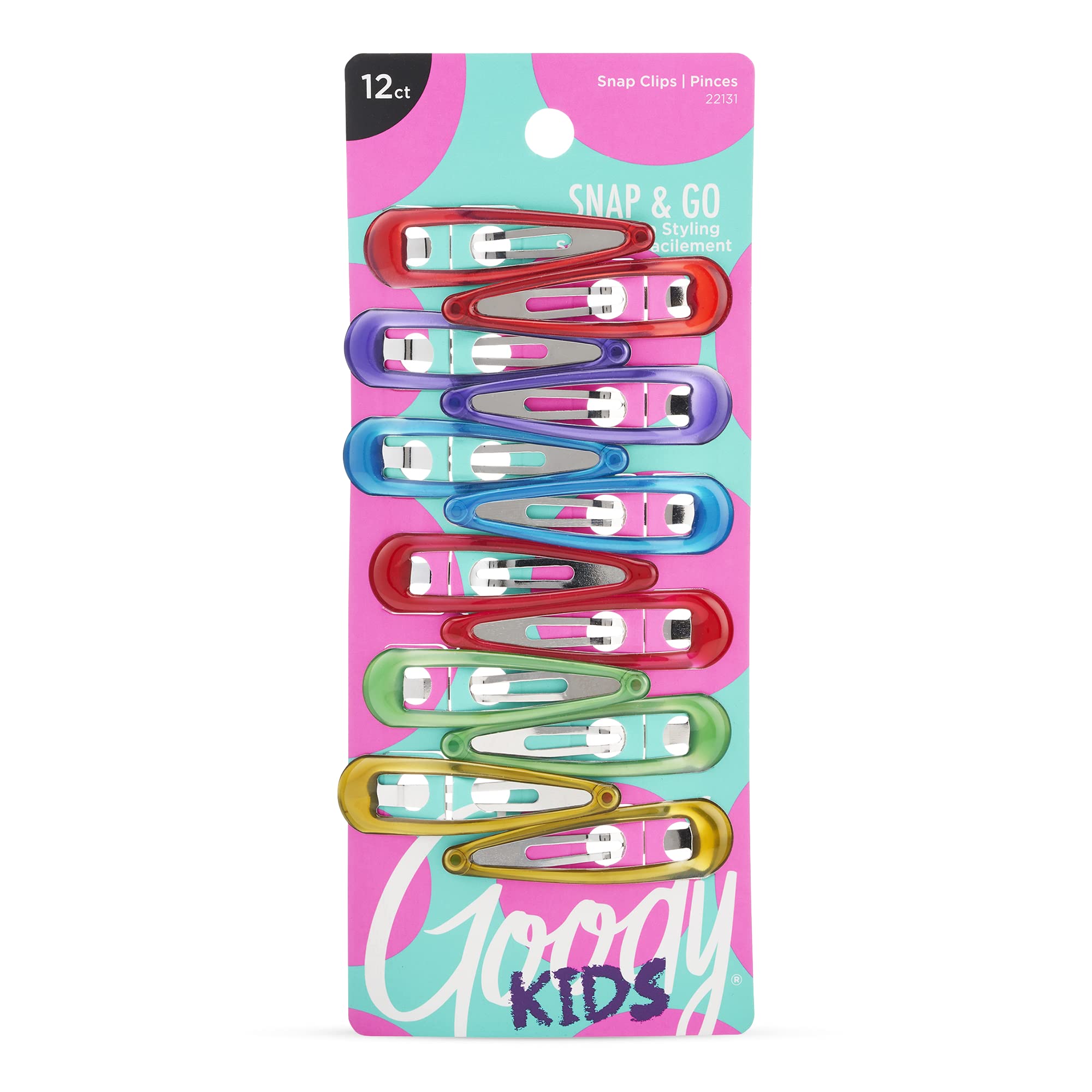 Goody Kids Contour Snap Clips - 12 Count, Assorted Colors - Just Snap Into Place - Suitable For All Hair Types - Pain-Free Hair