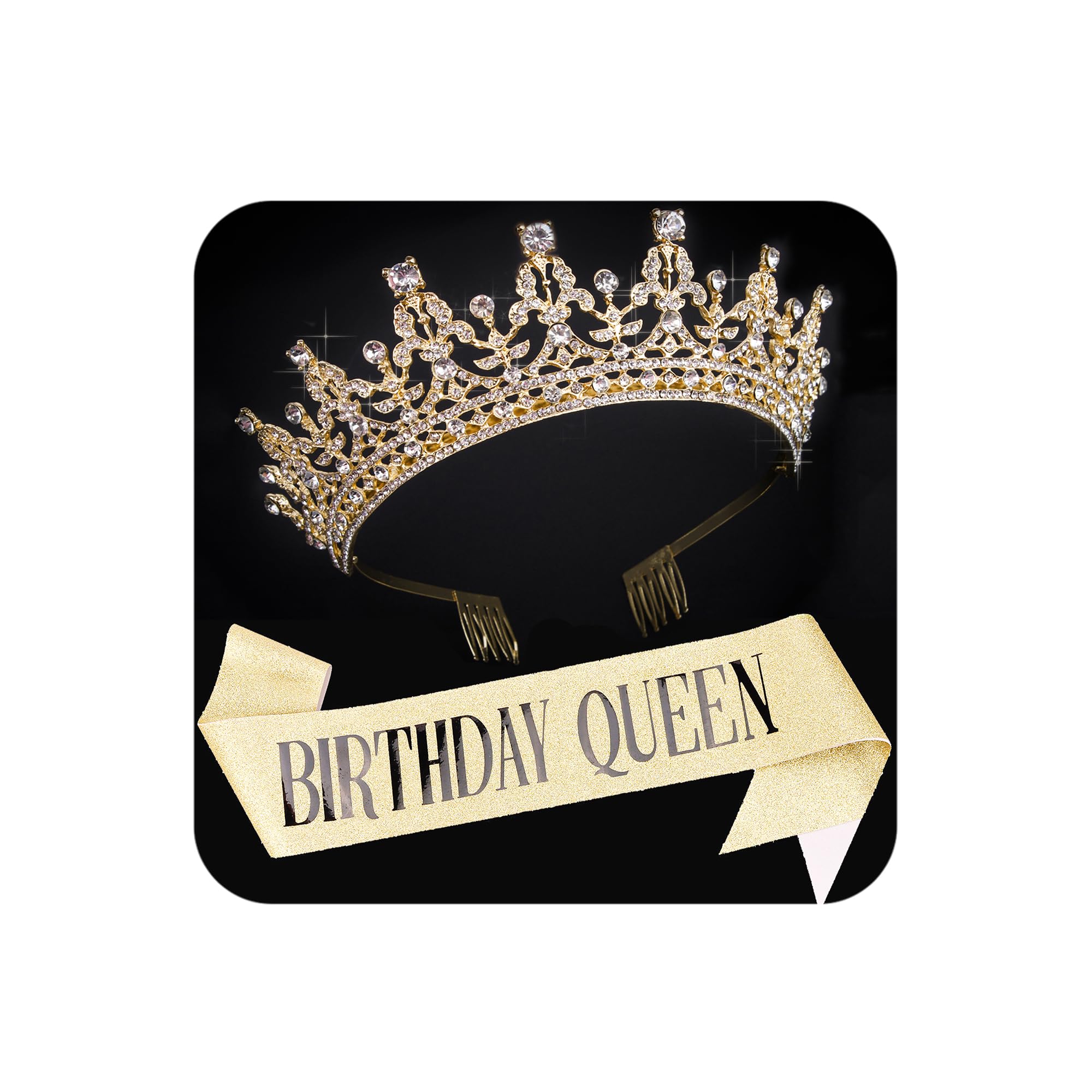COCIDE Birthday Tiara and Crown for Women, Sash for Girls, Decorations Set, Rhinestone Crystal Hair Accessories for Birth Day Pa