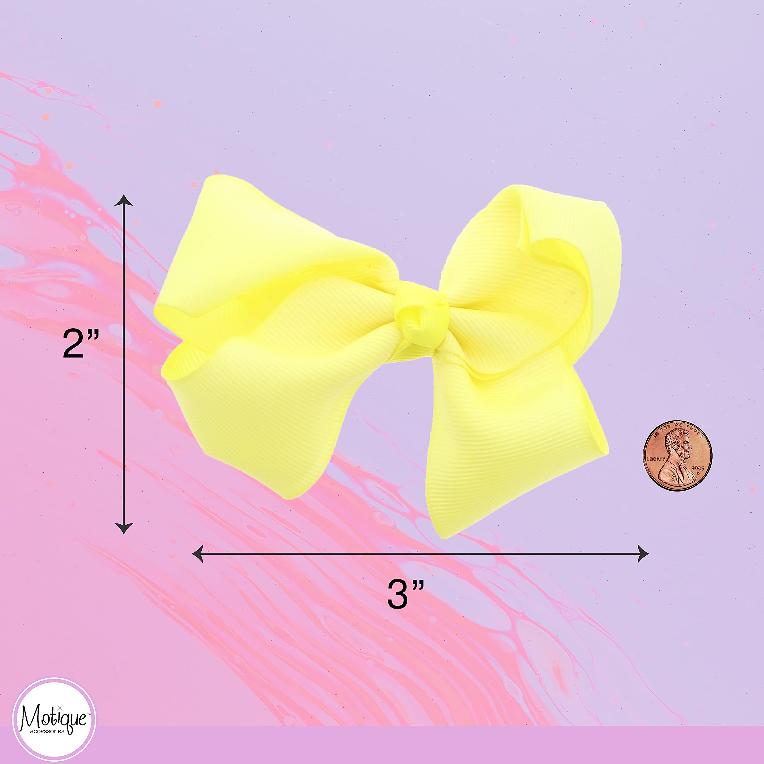 3 Inch Grosgrain Bow for Little Girls- Set of 2 (Yellow)