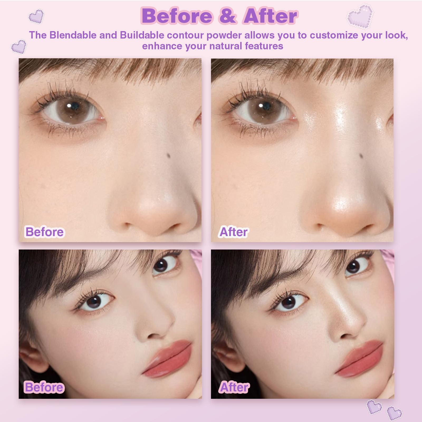 Lilyloria Face Highlighter Contour Shading Palette Sculpting Long-Lasting Shimmer Pressed Powder Smooth Matte Finish Makeup For