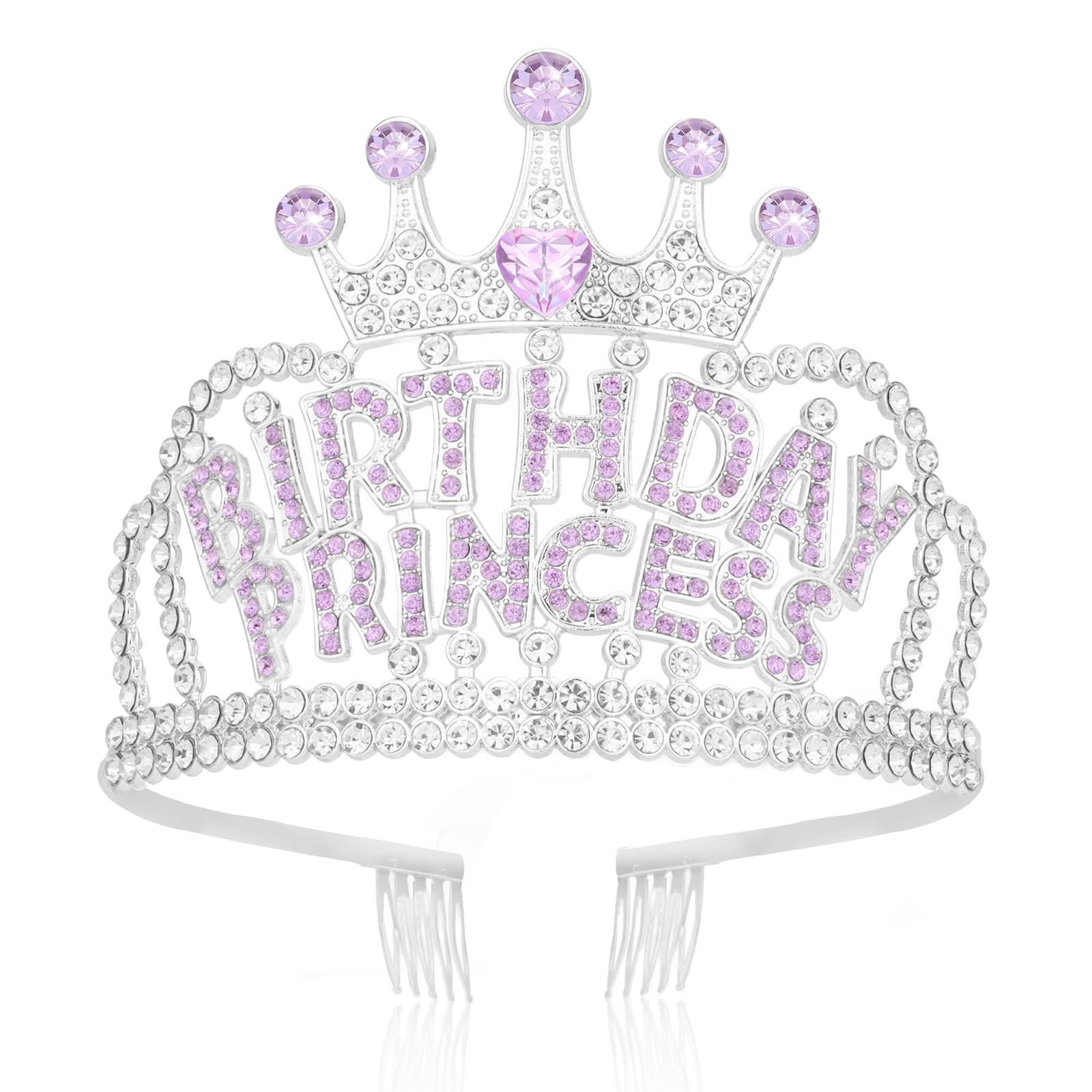 CIEHER Birthday Princess Crown Tiara, Silver & Purple Princess Birthday Crowns for Women & Girls - Decorations & Gifts