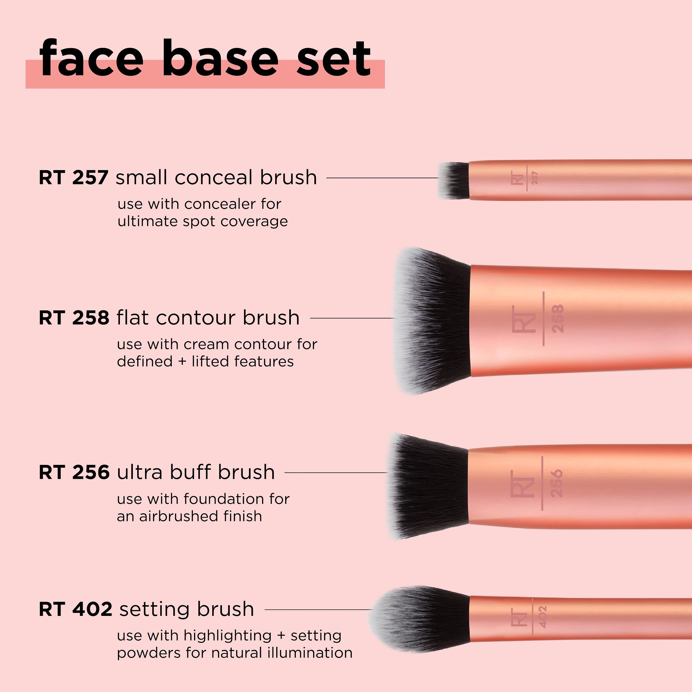 Real Techniques Face Base Makeup Brush Set, For Concealer, Foundation, & Contour, Works With Liquid, Cream & Powder Products, Fo