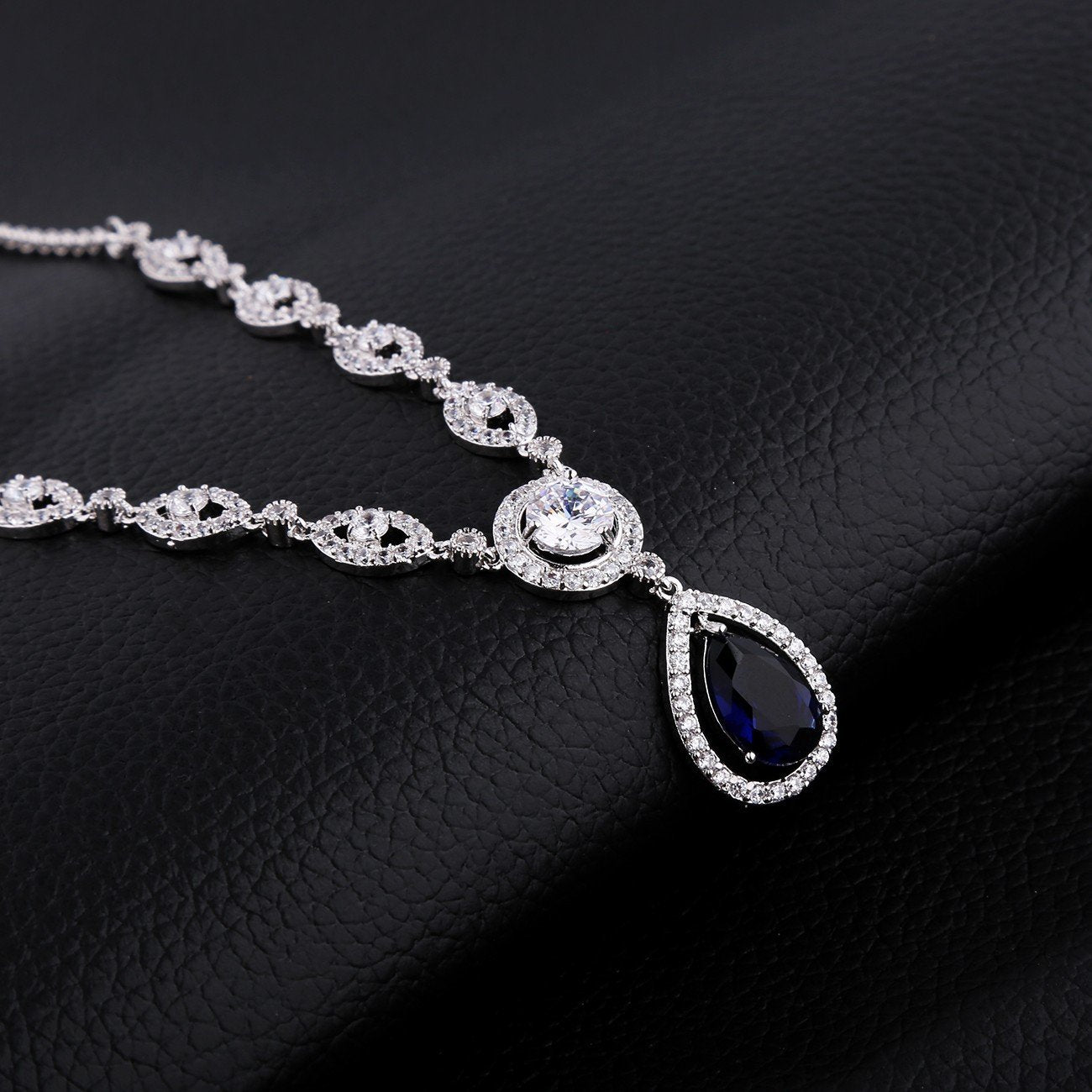 GULICX AAA Cubic Zirconia CZ Women's Party Jewelry Set Fashion Earrings Pendant Necklace Set Silver Tone