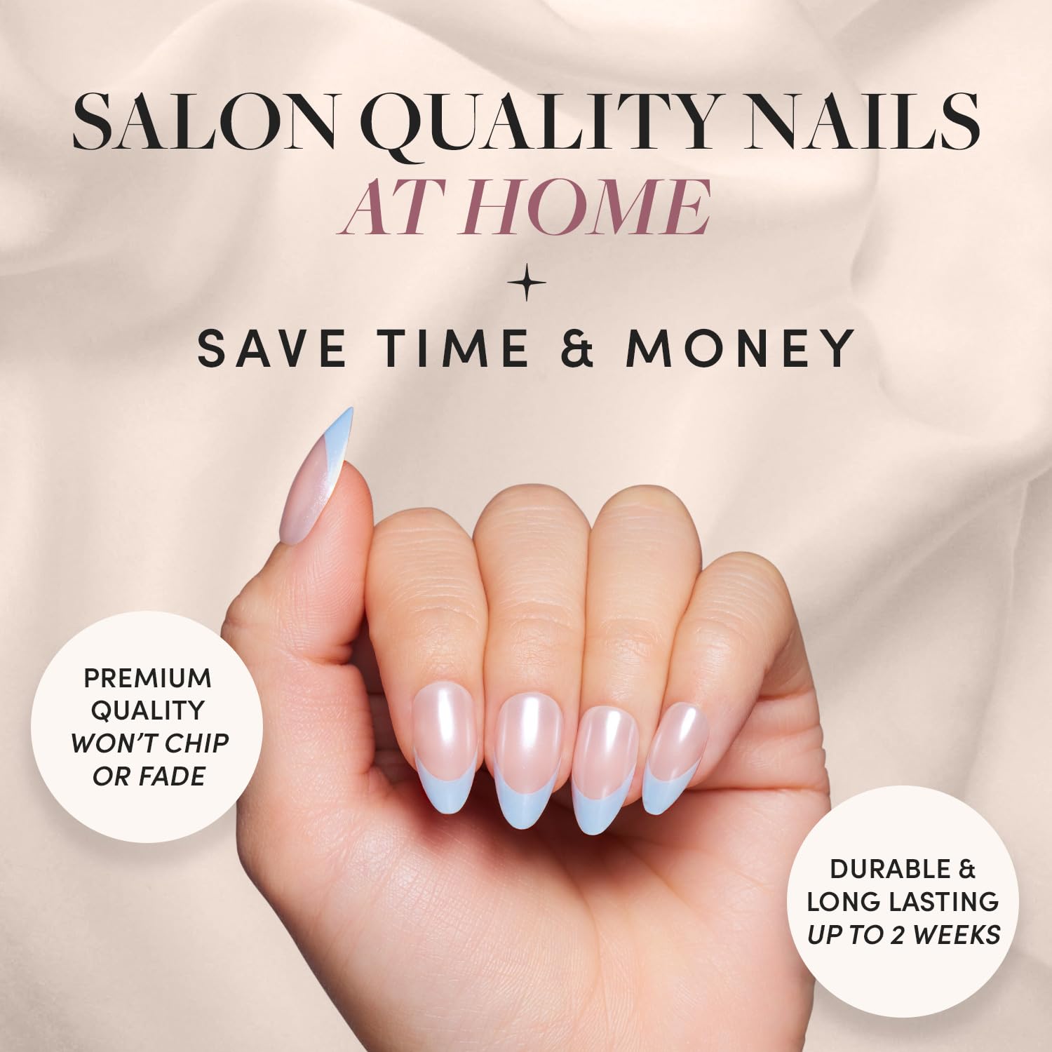Glamnetic Press On Nails - Blueberry Icing | Short Almond Baby Blue French Tip Nails With A Glaze Finish | 15 Sizes - 30 Nail Ki
