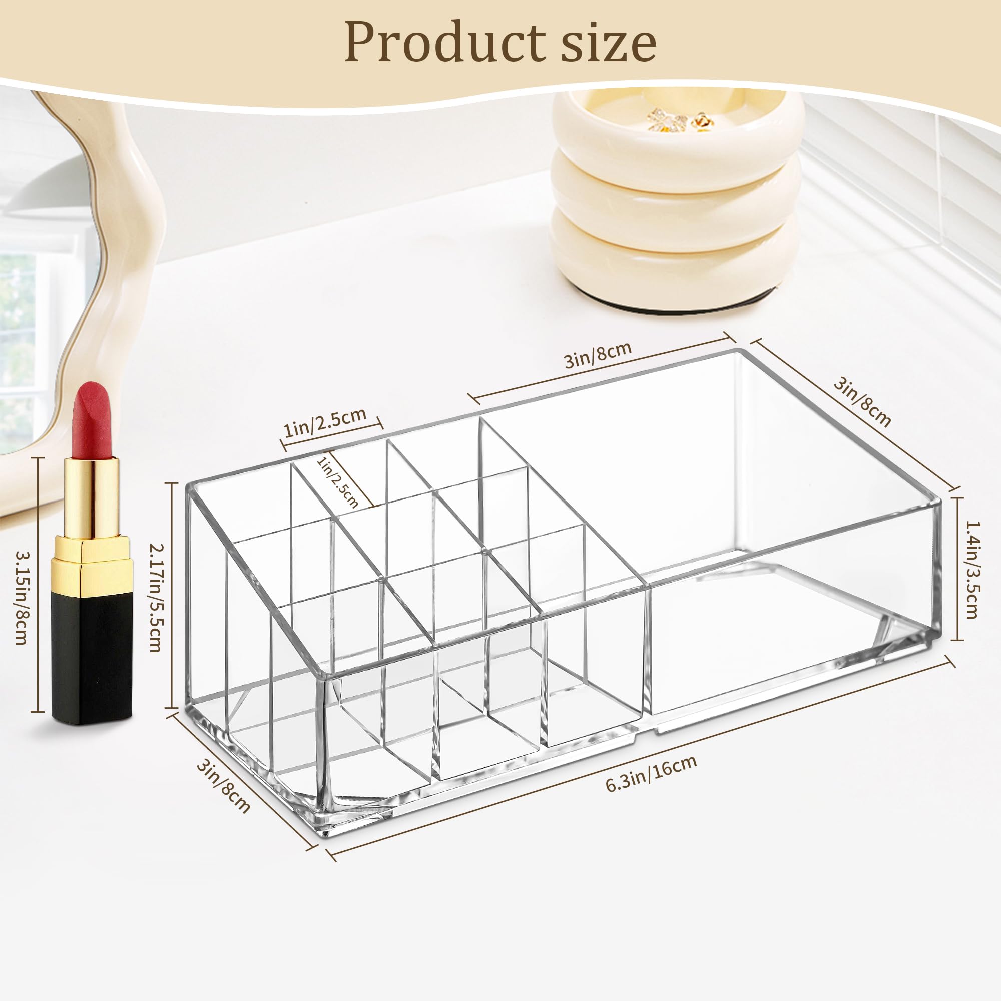 MERATIA Clear Acrylic Makeup Organizer, 10 Compartments, Cosmetic Storage Display for Lipstick, Nail Polish, Beauty Supplies (cl