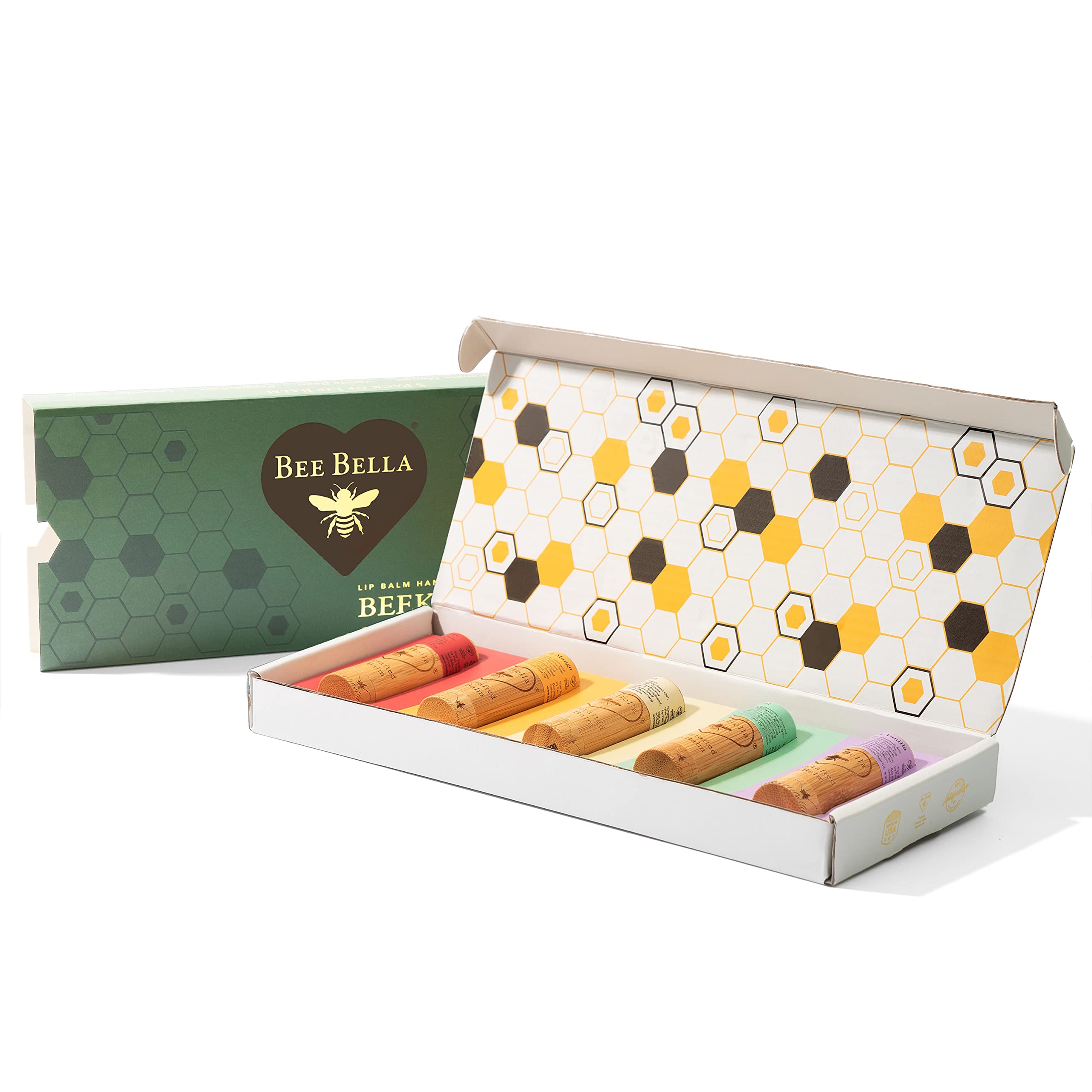 Bee Bella Lip Balm Variety Pack Gift Set, Cherry, Pomegranate Mango, Vanilla Bean, Peppermint, & Lavender Vanilla, 5 Pack - Hydr