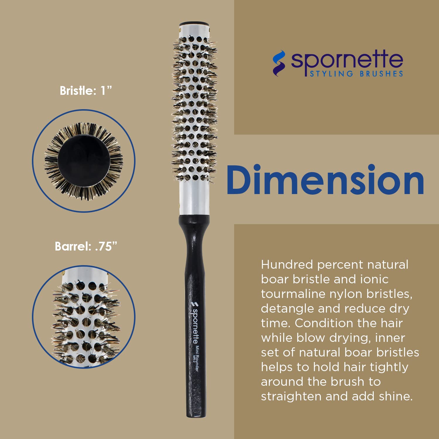 Spornette .75 Inch Mini Rounder Hair Brush MR 2