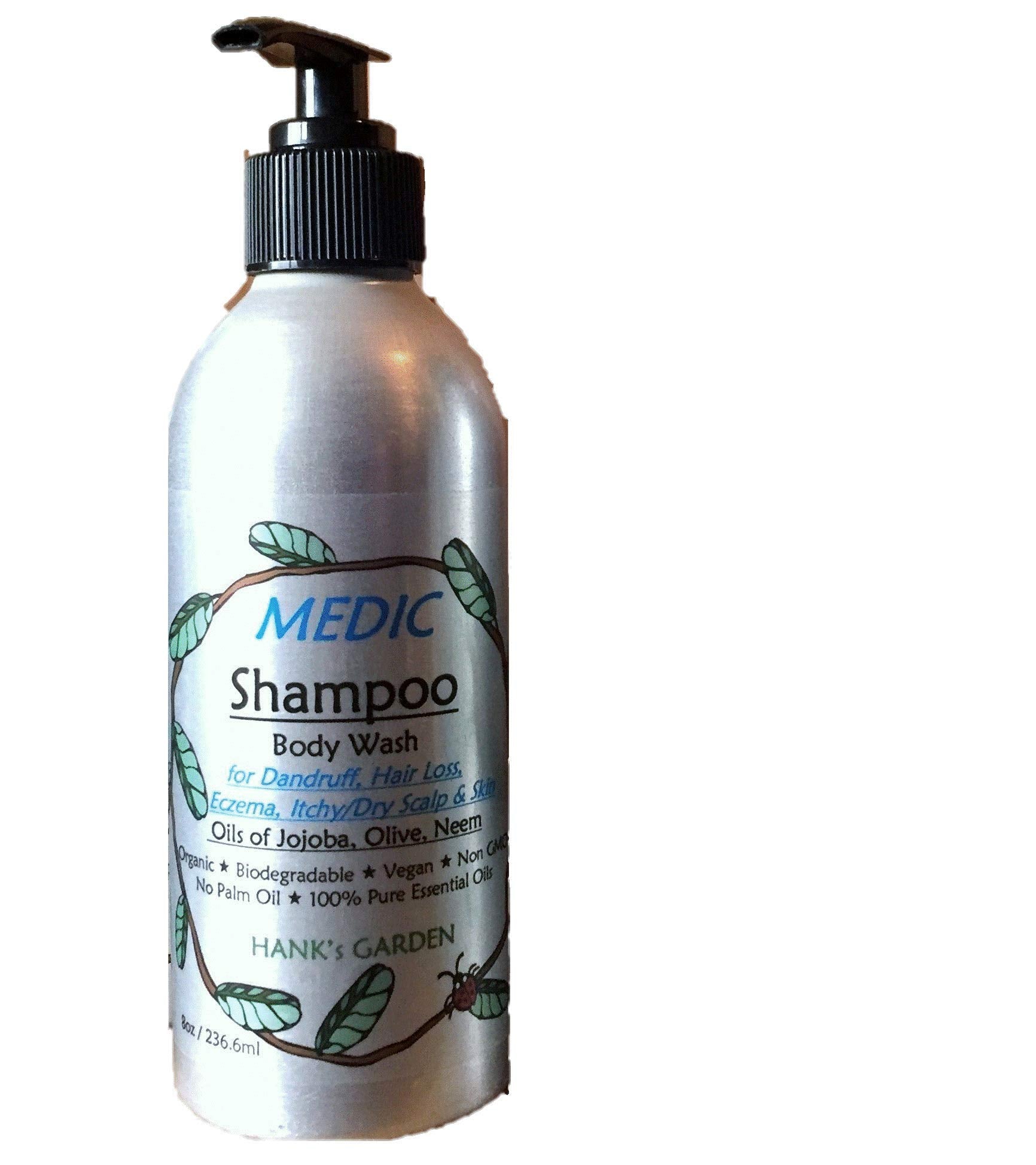 MEDIC Shampoo / Body Wash  for Dandruff, Eczema, Itchy/Dry Scalp / Skin  Jojoba, Olive, Neem  Organic  Biodegradable  Vegan