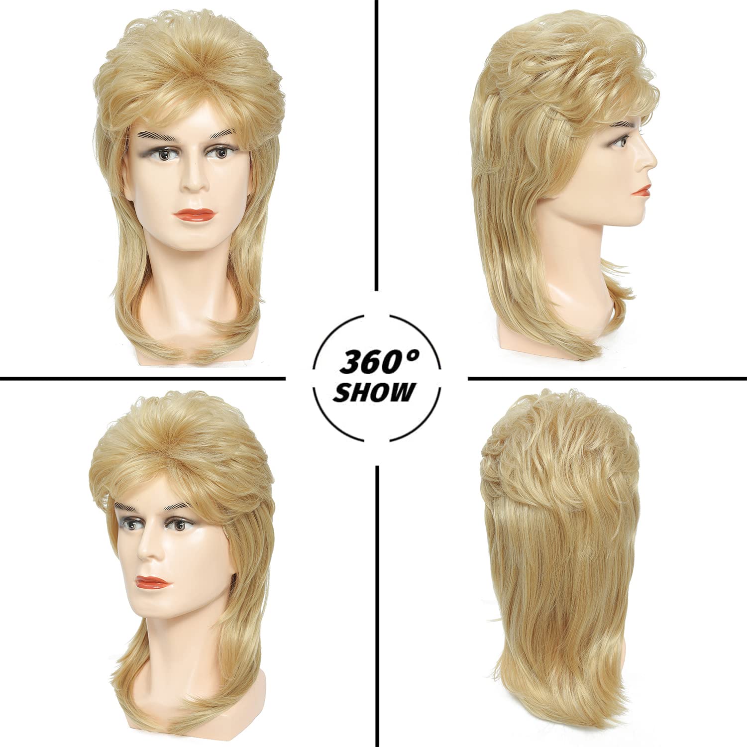 Traqur Mullet Wigs for Men Joe Dirt Emo Wig 80s 90s Costumes Fancy Party Accessory Cosplay Wig Halloween Man x (Light Blonde)