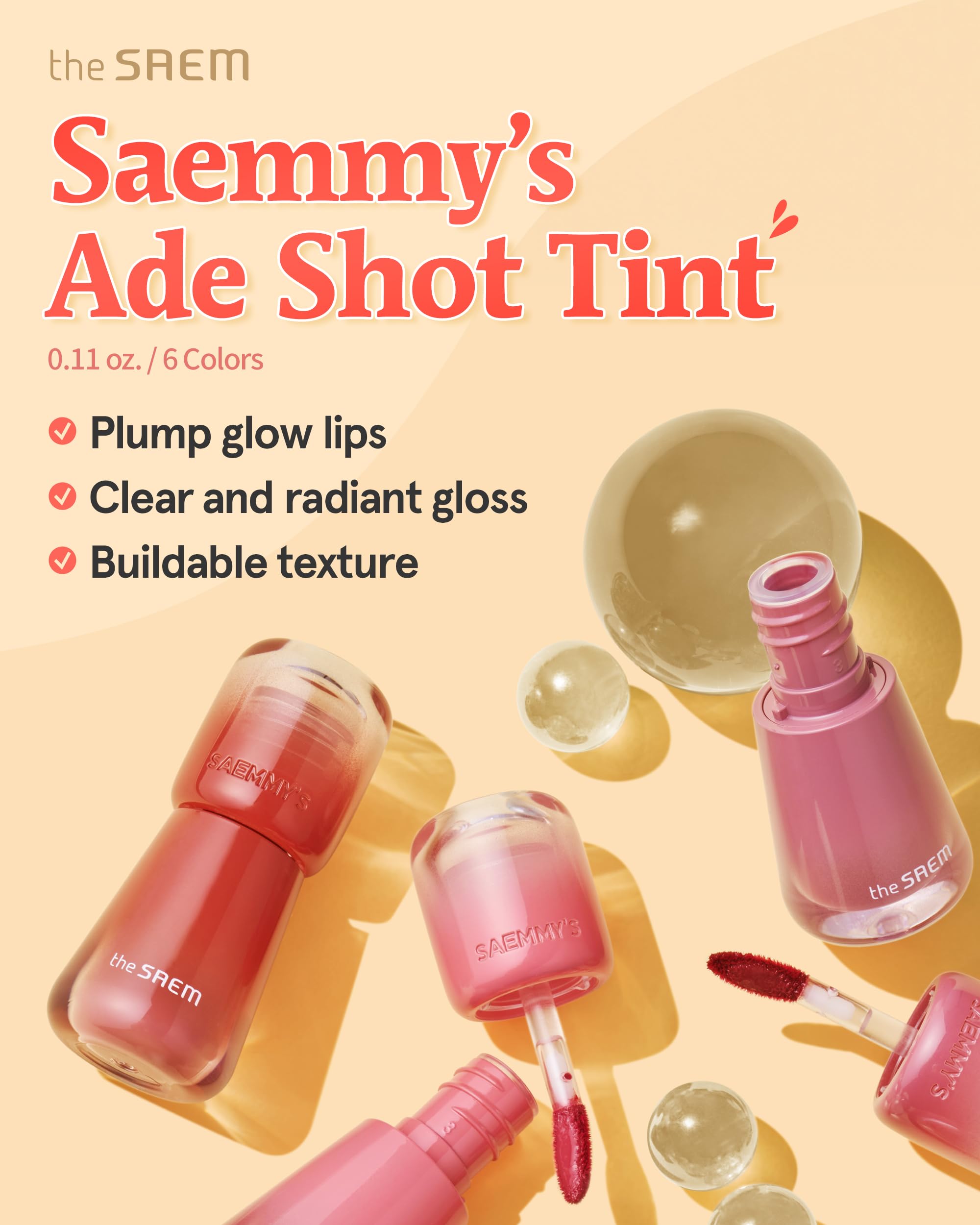 Thesaem Saemmy'S Ade Shot Tint (03, 05) - Korean Lip Titnt, Water Gel Lip Stain With Plump Glowy Moisturizing Finish, Buildable