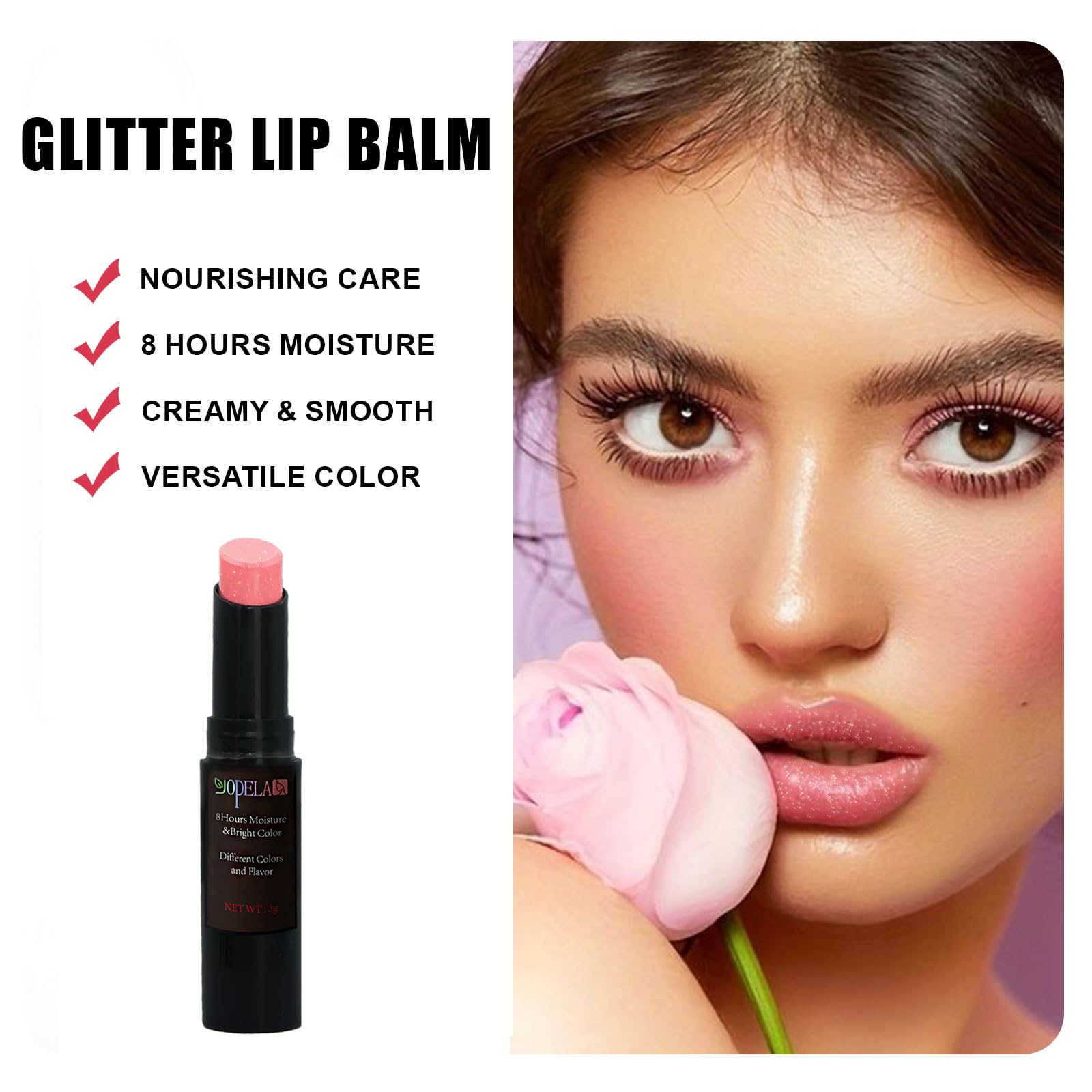 Yopela 10 Pack Tinted Lip Balm With Glitter Powder Stocking Stuffers Tinted Chapstick - Moisturizing Lip Balm with Shimmer - Lip