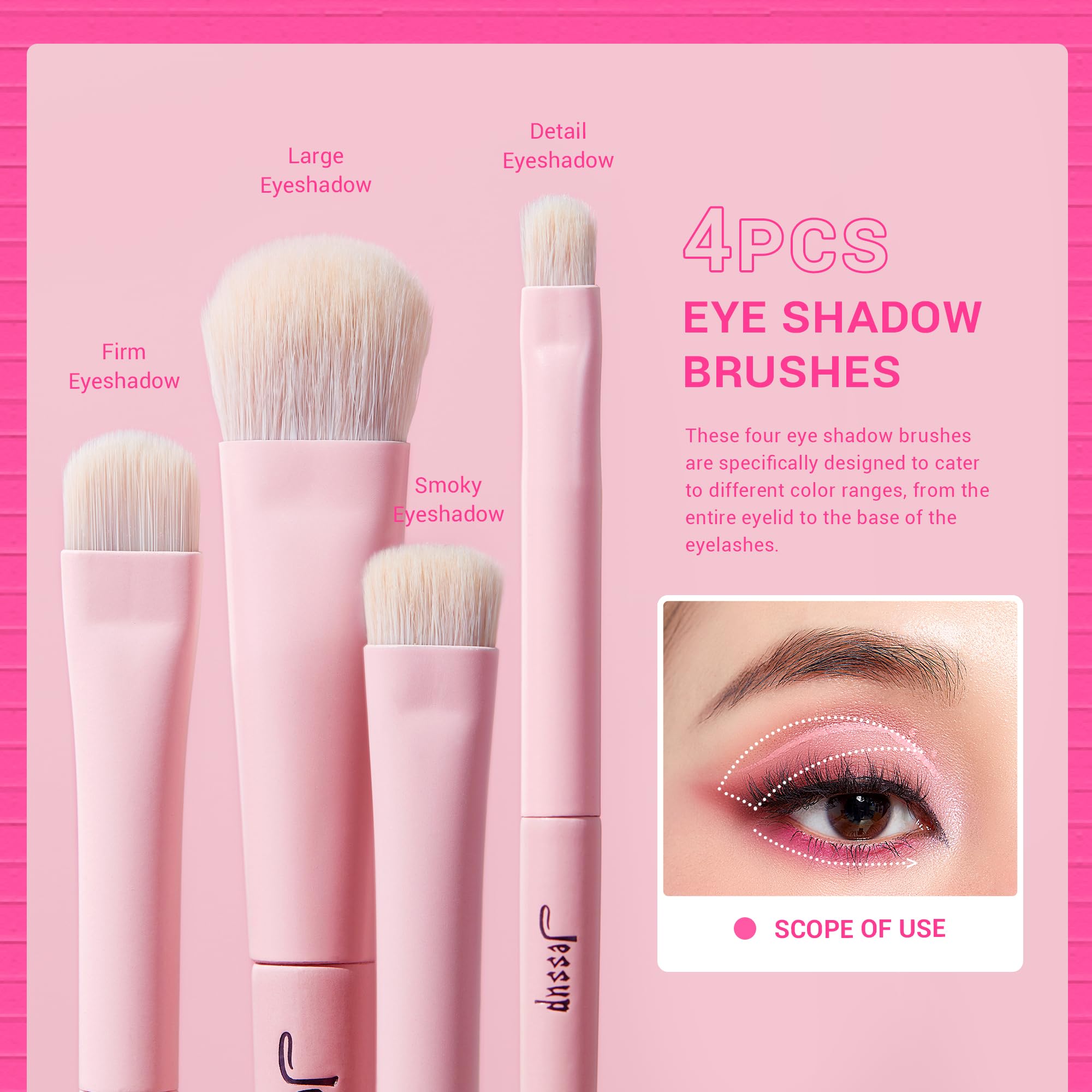 Jessup Eyeshadow Brush Set 10Pcs Pink Eye Makeup Brushes concealer Brush Premium Synthetic Eye Shadow Eyeliner Smudge crease Ble