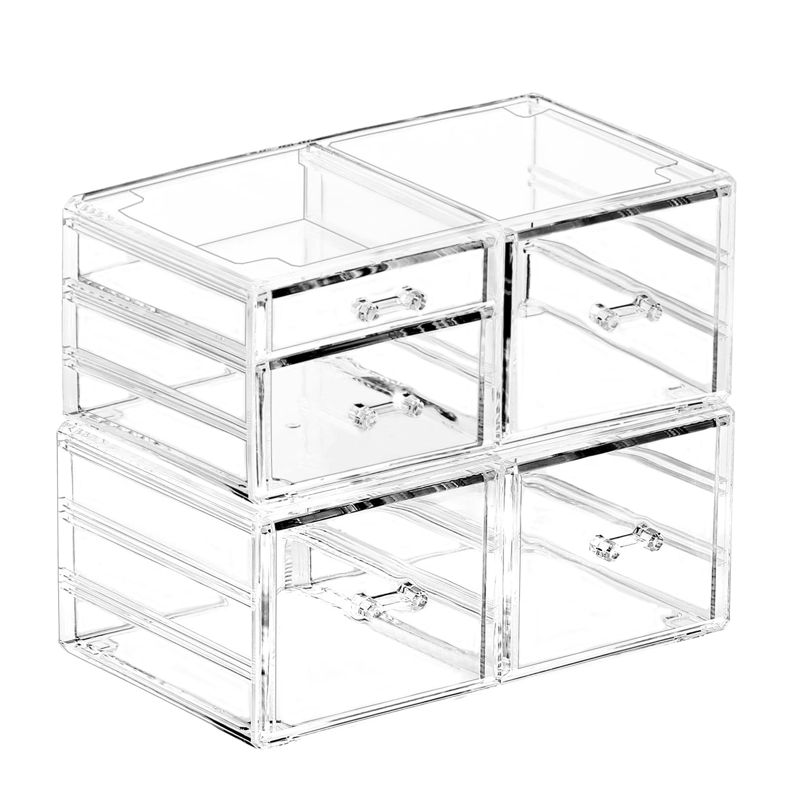 Cq acrylic 2 Pack Clear Desk Organizer With Drawers,Stackable 5 Drawers Skincare Organizer,Cute Skin Care Organizer for Vanity H
