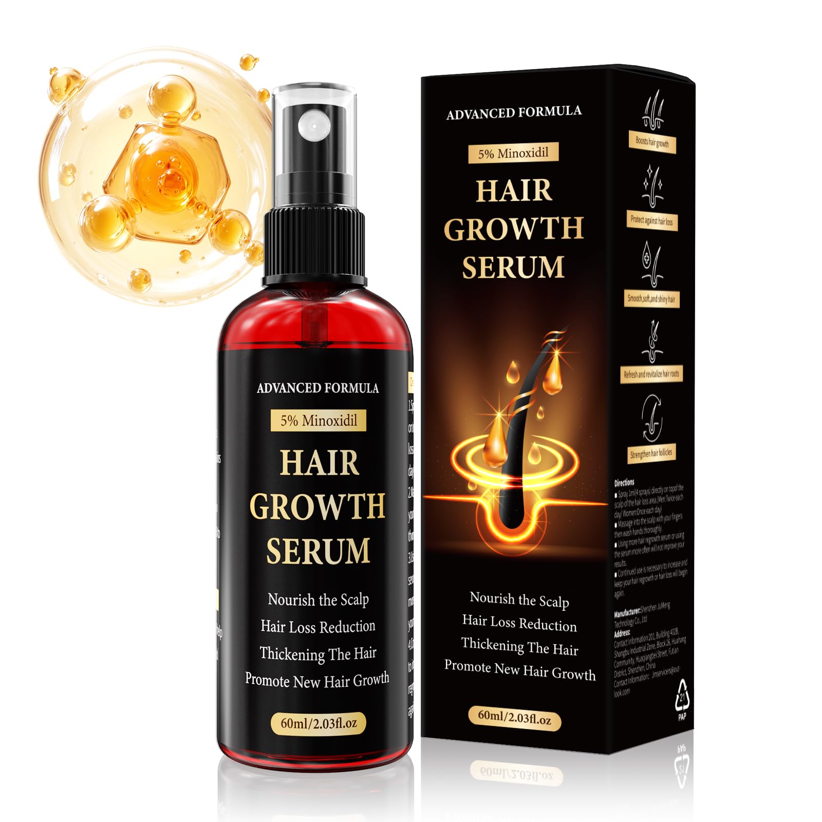 5% Minoxidil for Men/Women Hair Growth Serum Spray,Thinning Hair Loss/Regrowth Treatment for Women/Men,Minoxidil for Mens Beard,