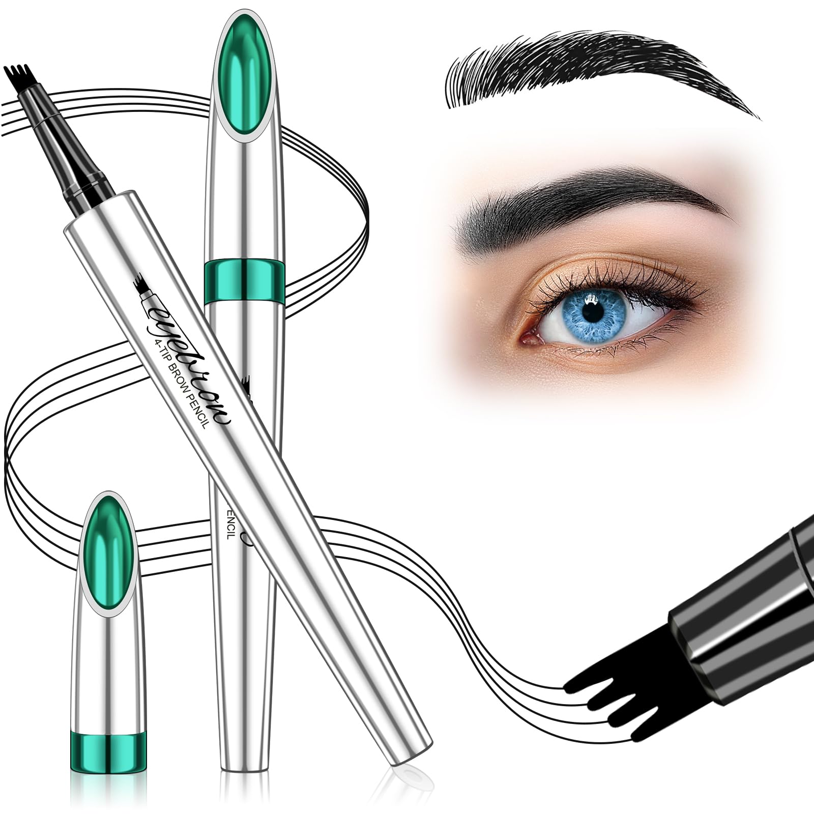 Microblade Eyebrow Pen, Waterproof Eyebrow Pencil Black Brow 4 Fork Tip Pencil, Liquid Thin Eyebrow Pen Long Lasting That Looks