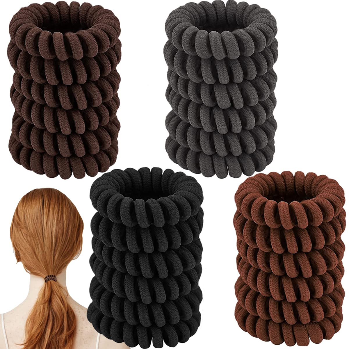 24 Pieces Spiral Ponytail Holders - Coil Hair Ties for Thick and Thin Hair, No Crease Ties for Women, Girls, and All Hair Types 