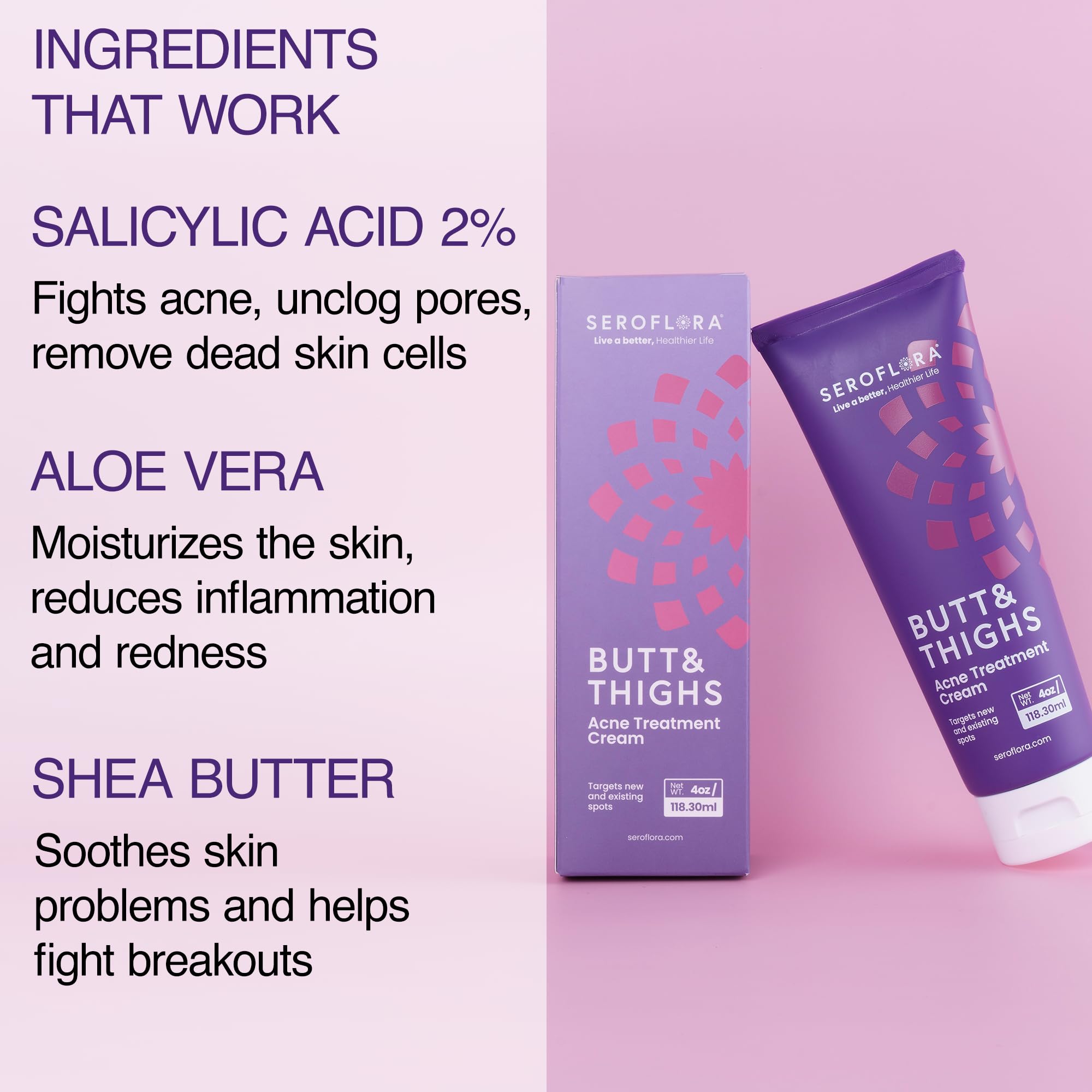 Seroflora Butt & Thighs Acne Treatment Cream - Butt Acne Clearing Cream for Pimples, Zits, Razor Bumps, Dark Spots - Acne Cleari