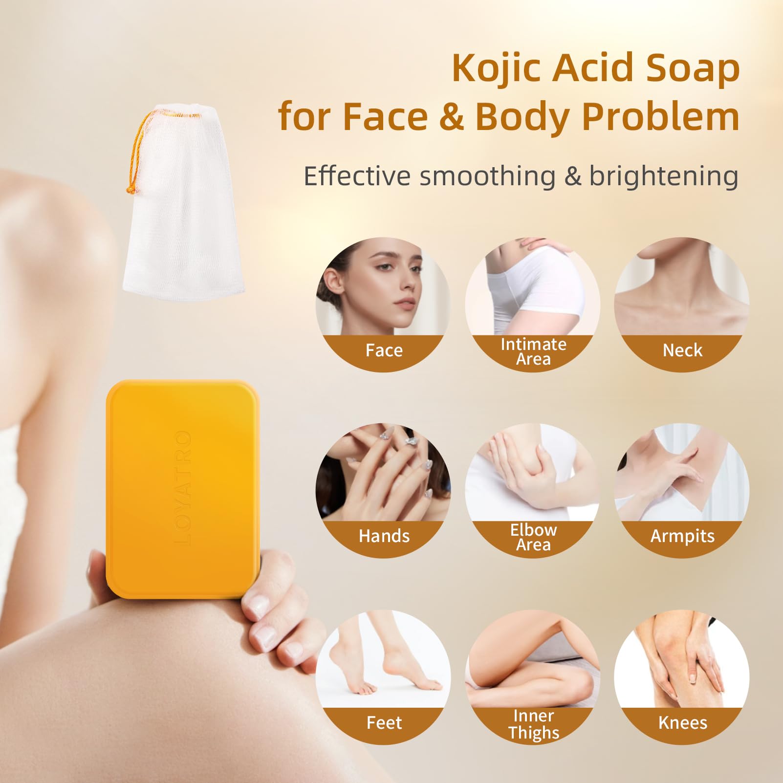 LOYATRO Turmeric Soap for Dark Spots Kojic Acid Turmeric Soap Bar for Face & Body, Deep Cleansing, Gentle Soap Sensitive Skin Fo