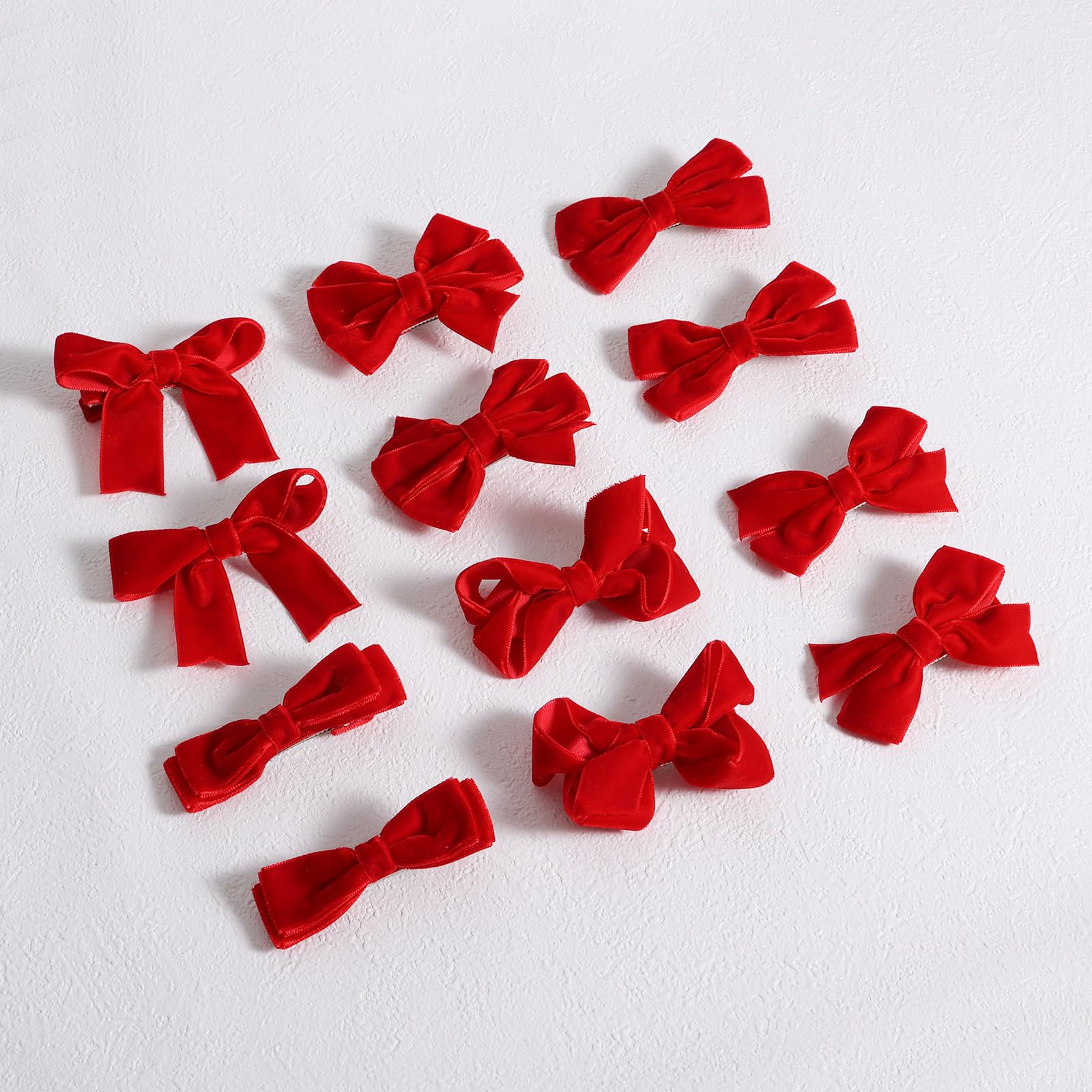 Red Velvet Ribbon Bow Hair Clip 12pcs 3in Christmas Dressy Bow Alligator Barrettes Valentines New Year Ponytail Decor Accessory