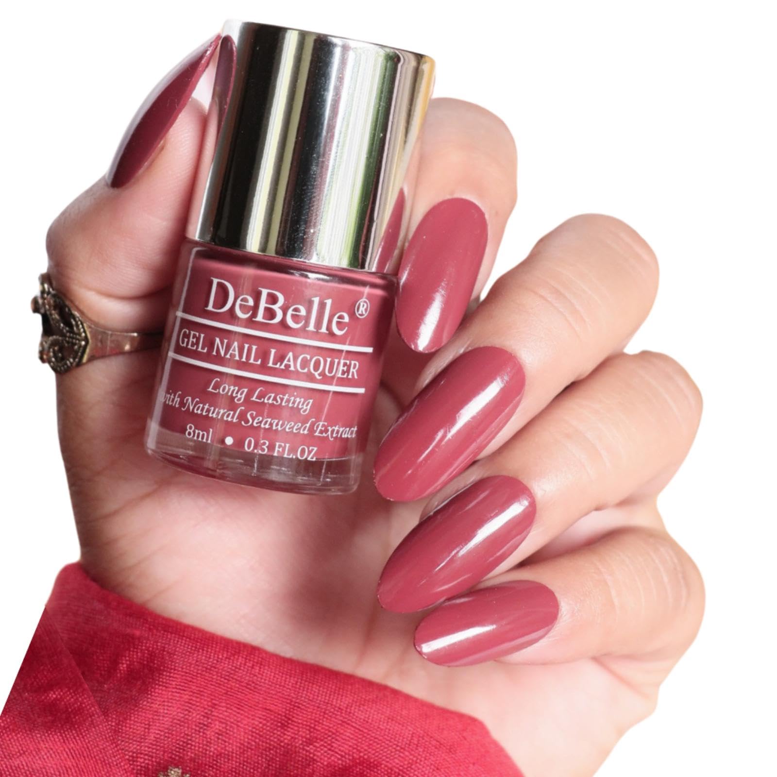 Debelle Gel Nail Polish Scarlet Ruby(Pastel Bargundy)|Non Uv - Glossy Finish |Chip Resistant | Seaweed Enriched Formula| Long La