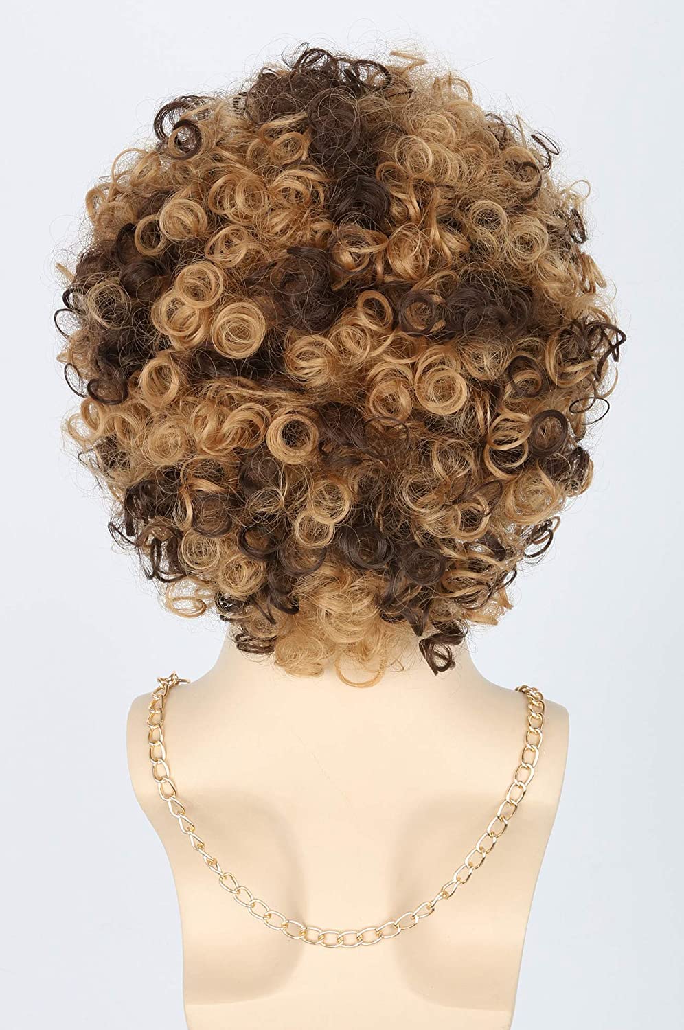 Topcosplay 3 Pieces Set Men Wigs Necklace Moustache Short Curly Halloween Wigs Blonde Mixed Brown, Glasses Not Included