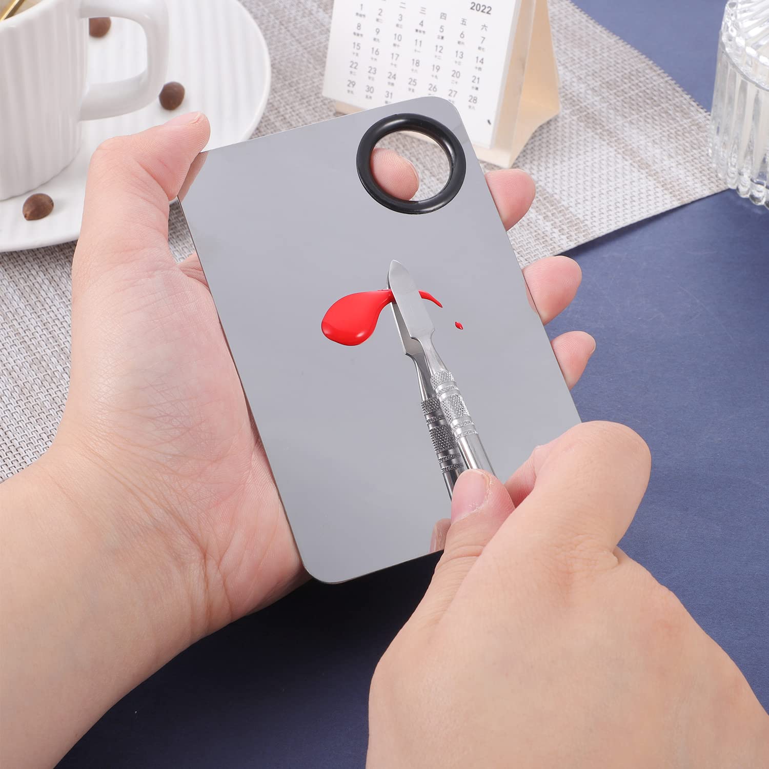 2 In 1 Set Makeup Mixing Palette, Stainless Steel Foundation Palette With Spatula For Mixing Foundation Eye Shadow Eyelash Nail