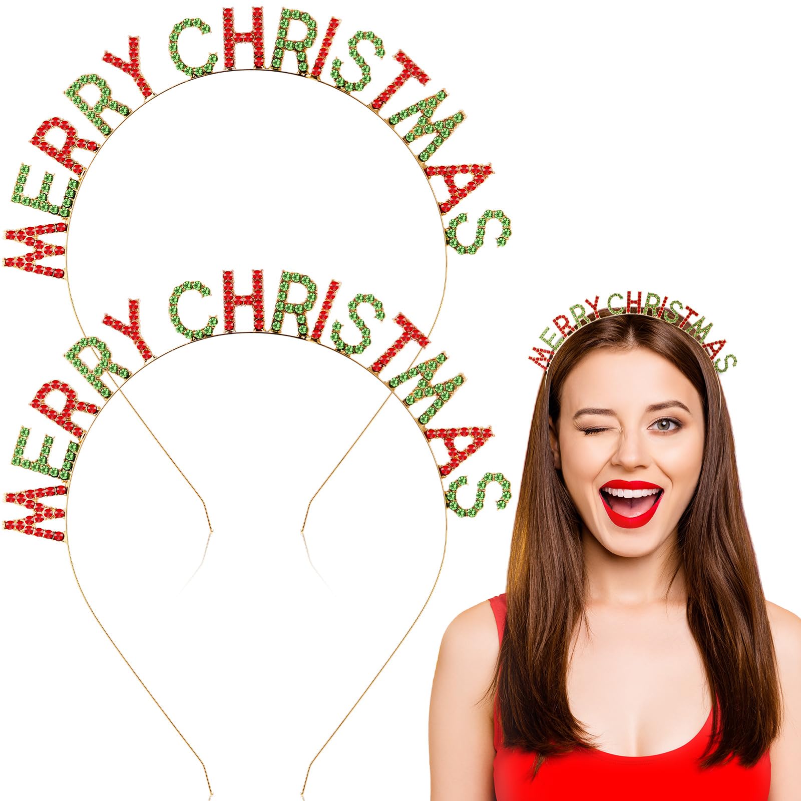 Yilloog 2 Pack Christmas Headbands Women Girl Merry Christmas Rhinestone Headbands Xmas Crystal Hairbands Hair Accessories Suppl