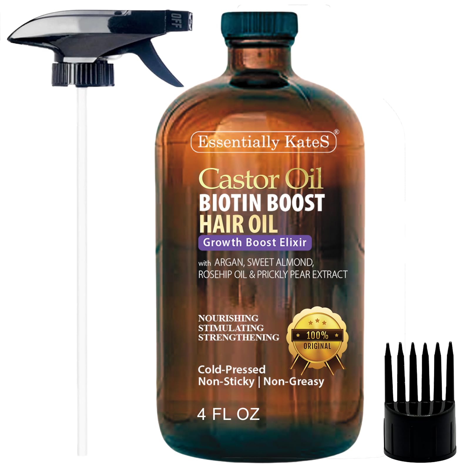 Essentially KateS Castor Oil Hair & Scalp Oil 4 Fl Oz  Biotin, Argan & Rosehip Botanical Blend  Moisturizes, Strengthens & Sof